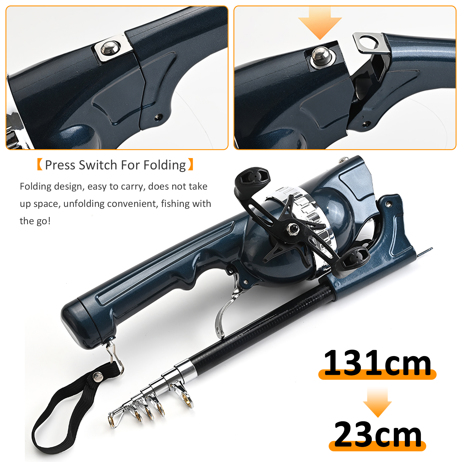 FREE FISHER Portable Folded Fishing Rod Reel One-Piece 1.31m Casting Sea Fishing Telescopic Pole Integrated Spinning Drum Wheel 