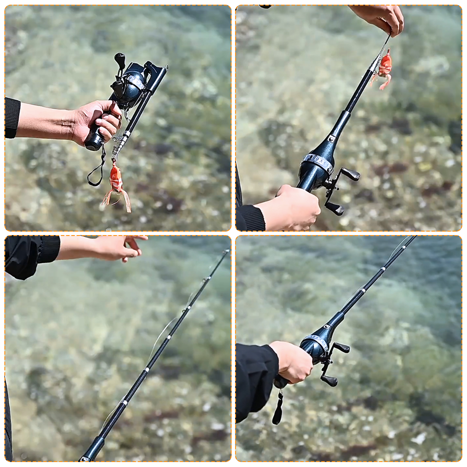 FREE FISHER Portable Folded Fishing Rod Reel One-Piece 1.31m Casting Sea Fishing Telescopic Pole Integrated Spinning Drum Wheel 