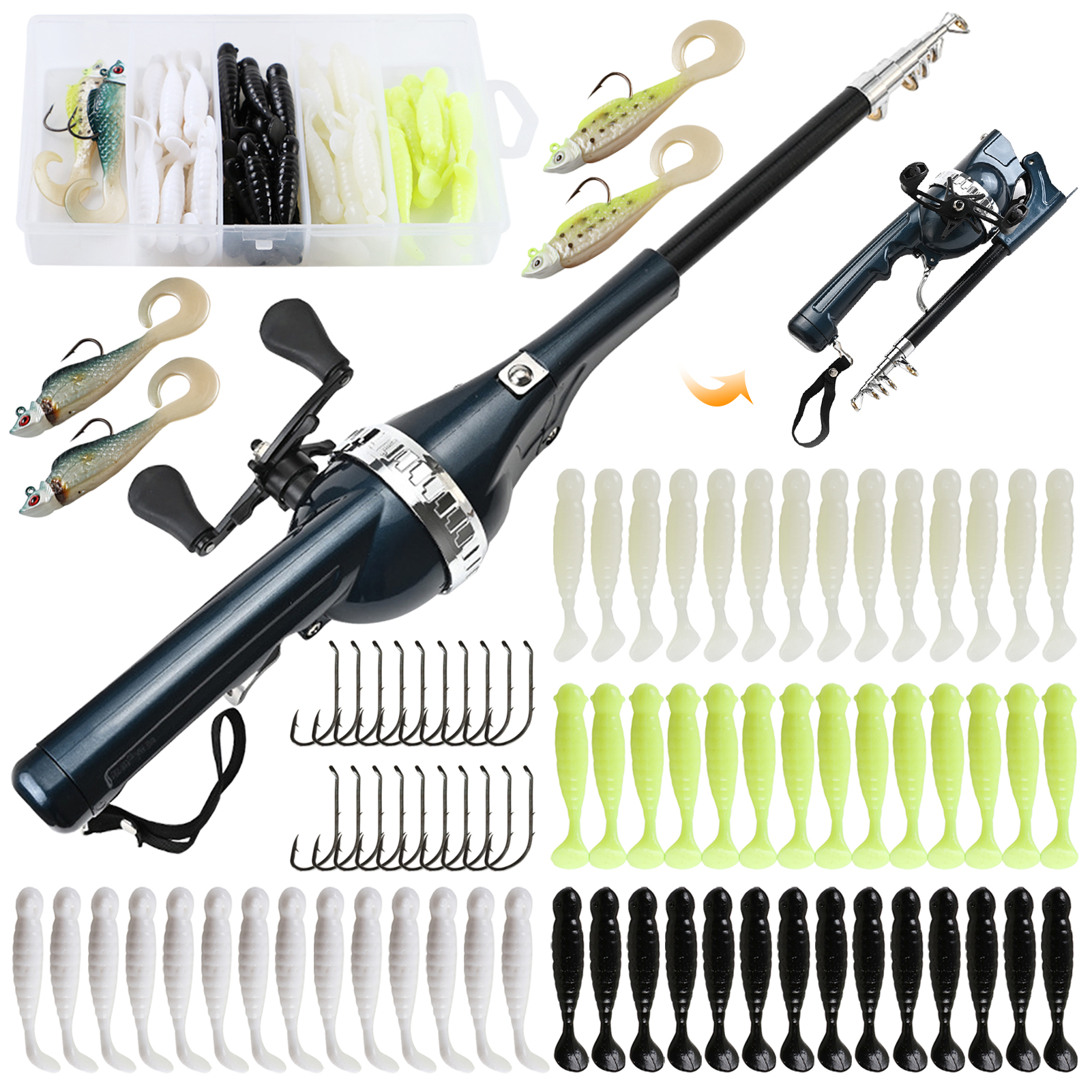 FREE FISHER Portable Folded Fishing Rod Reel One-Piece 1.31m Casting Sea Fishing Telescopic Pole Integrated Spinning Drum Wheel 