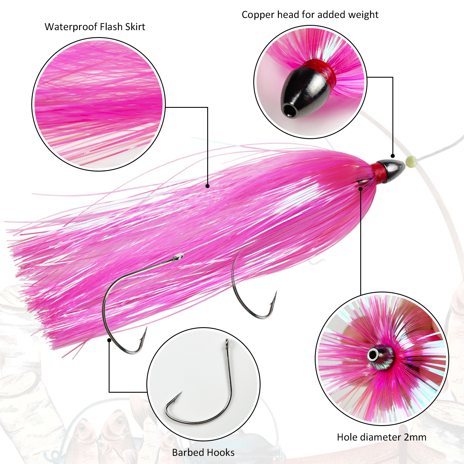 FREE FISHER 200pcs/Lot Sea Fishing Flash Line Teaser Lures Kit,Bucktail Jig Head,Trolling Octopus Lure,Big Game Bait Saltwater DIY Fishing Set with Box