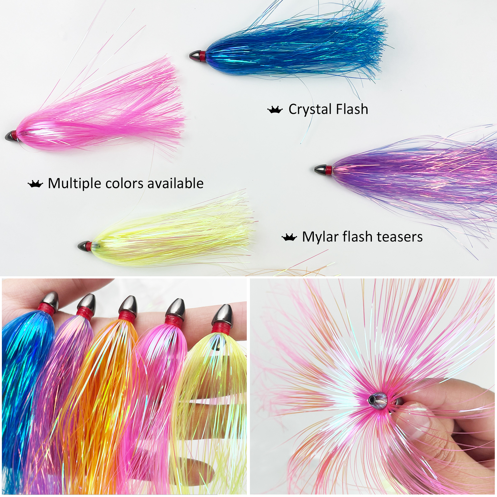 FREE FISHER 200pcs/Lot Sea Fishing Flash Line Teaser Lures Kit,Bucktail Jig Head,Trolling Octopus Lure,Big Game Bait Saltwater DIY Fishing Set with Box