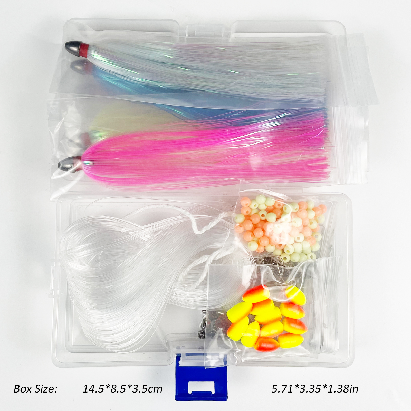 FREE FISHER 200pcs/Lot Sea Fishing Flash Line Teaser Lures Kit,Bucktail Jig Head,Trolling Octopus Lure,Big Game Bait Saltwater DIY Fishing Set with Box