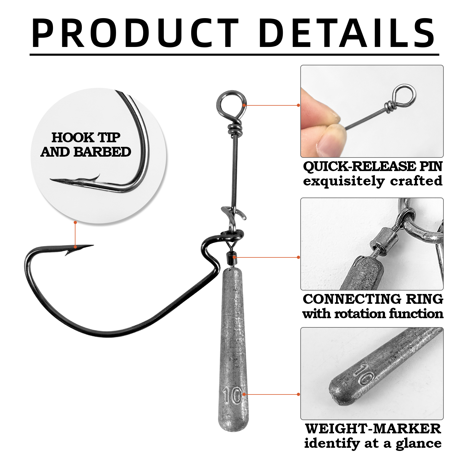 FREE FISHER 12pcs/Lot Jig Head Fishing Weights Hooks,3.5g/5g/7g/10g Worm Crank Hook,Drop Shot Rigs,Fishing Balance Lead Sinker Kit