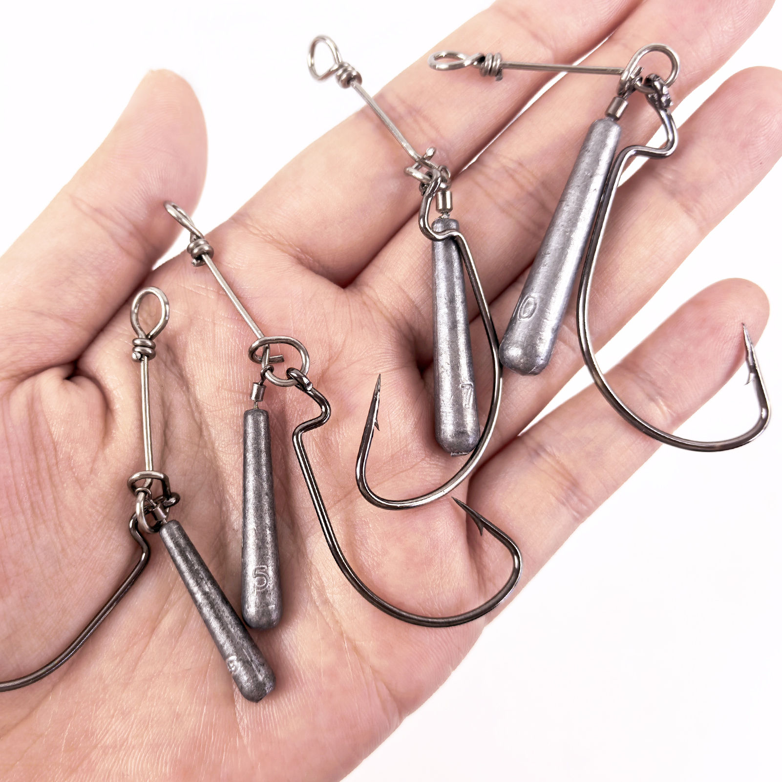 FREE FISHER 12pcs/Lot Jig Head Fishing Weights Hooks,3.5g/5g/7g/10g Worm Crank Hook,Drop Shot Rigs,Fishing Balance Lead Sinker Kit