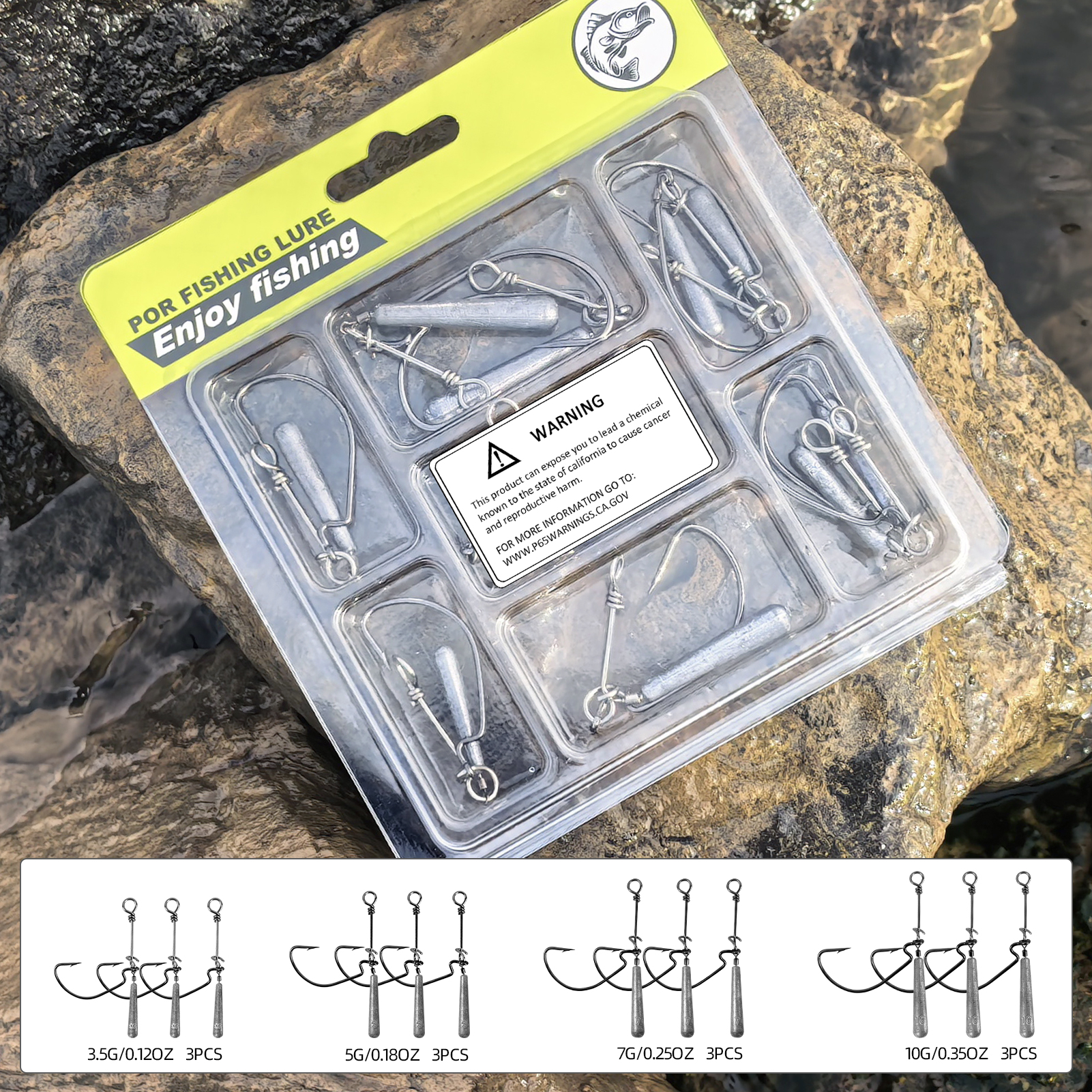 FREE FISHER 12pcs/Lot Jig Head Fishing Weights Hooks,3.5g/5g/7g/10g Worm Crank Hook,Drop Shot Rigs,Fishing Balance Lead Sinker Kit