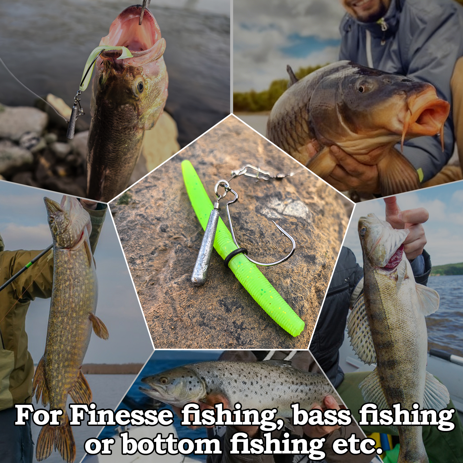 FREE FISHER 12pcs/Lot Jig Head Fishing Weights Hooks,3.5g/5g/7g/10g Worm Crank Hook,Drop Shot Rigs,Fishing Balance Lead Sinker Kit