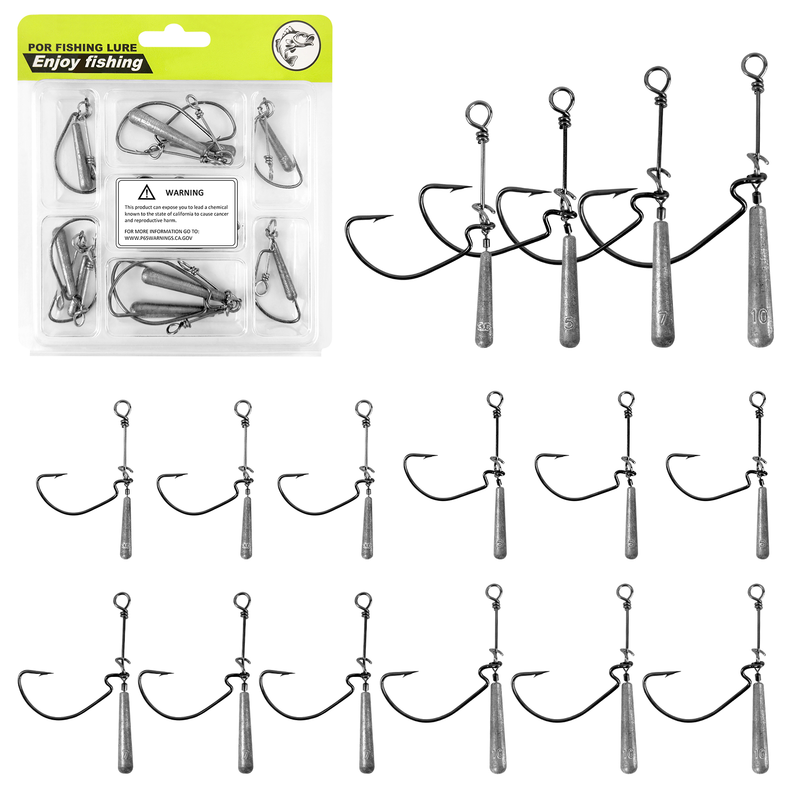 FREE FISHER 12pcs/Lot Jig Head Fishing Weights Hooks,3.5g/5g/7g/10g Worm Crank Hook,Drop Shot Rigs,Fishing Balance Lead Sinker Kit