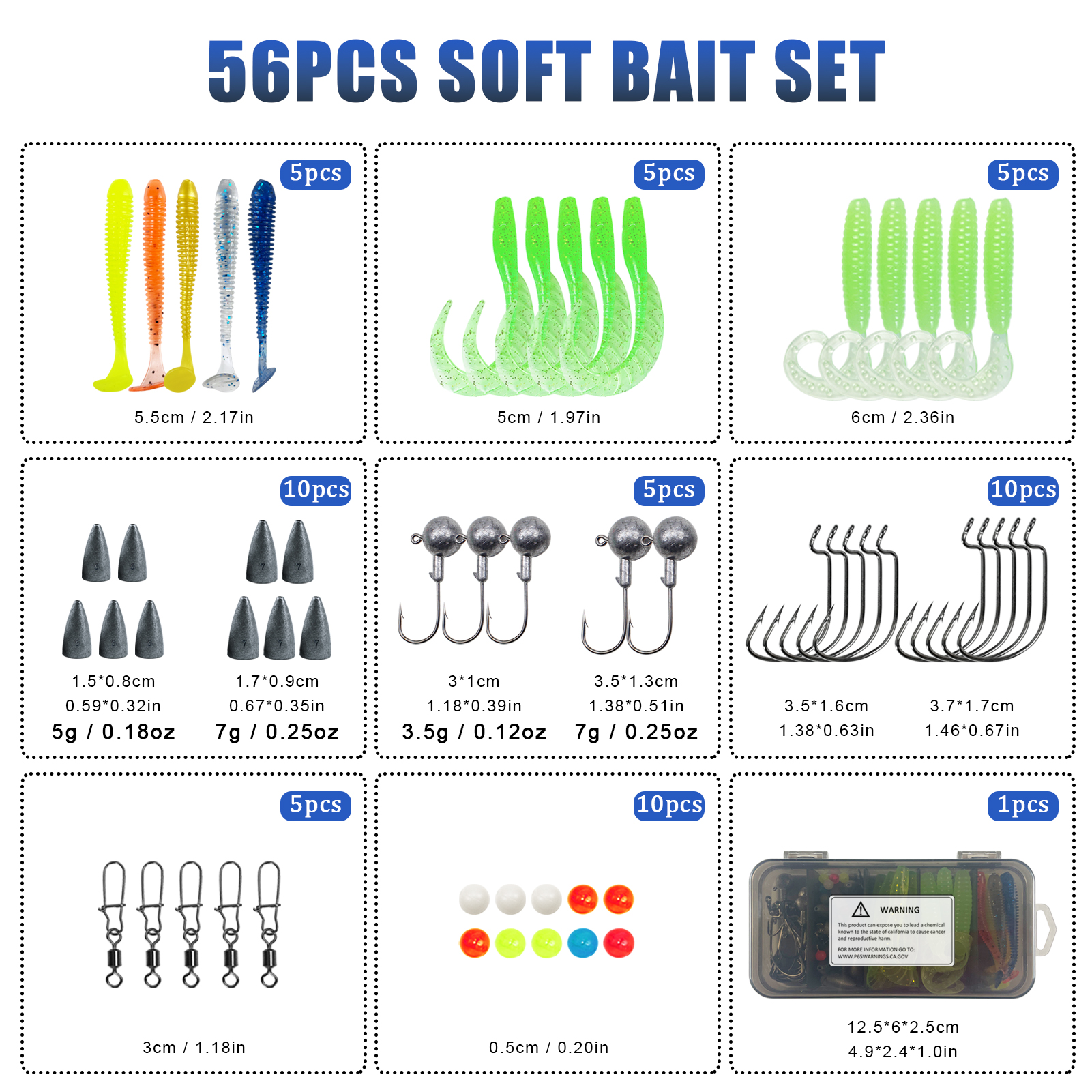 FREE FISHER Fishing Rod Reel Combo 2.1m Carbon Fiber Rod with Fishing Bag Hard Lure Soft Baits Hooks Spinning Reels for Saltwater/Freshwater（Pack of 65)