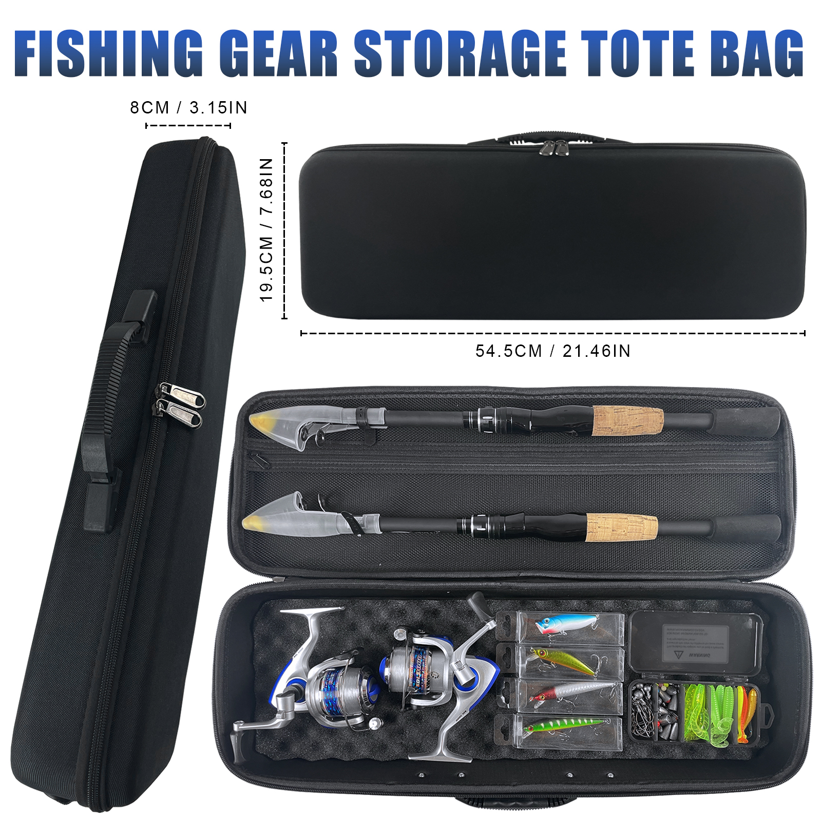 FREE FISHER Fishing Rod Reel Combo 2.1m Carbon Fiber Rod with Fishing Bag Hard Lure Soft Baits Hooks Spinning Reels for Saltwater/Freshwater（Pack of 65)