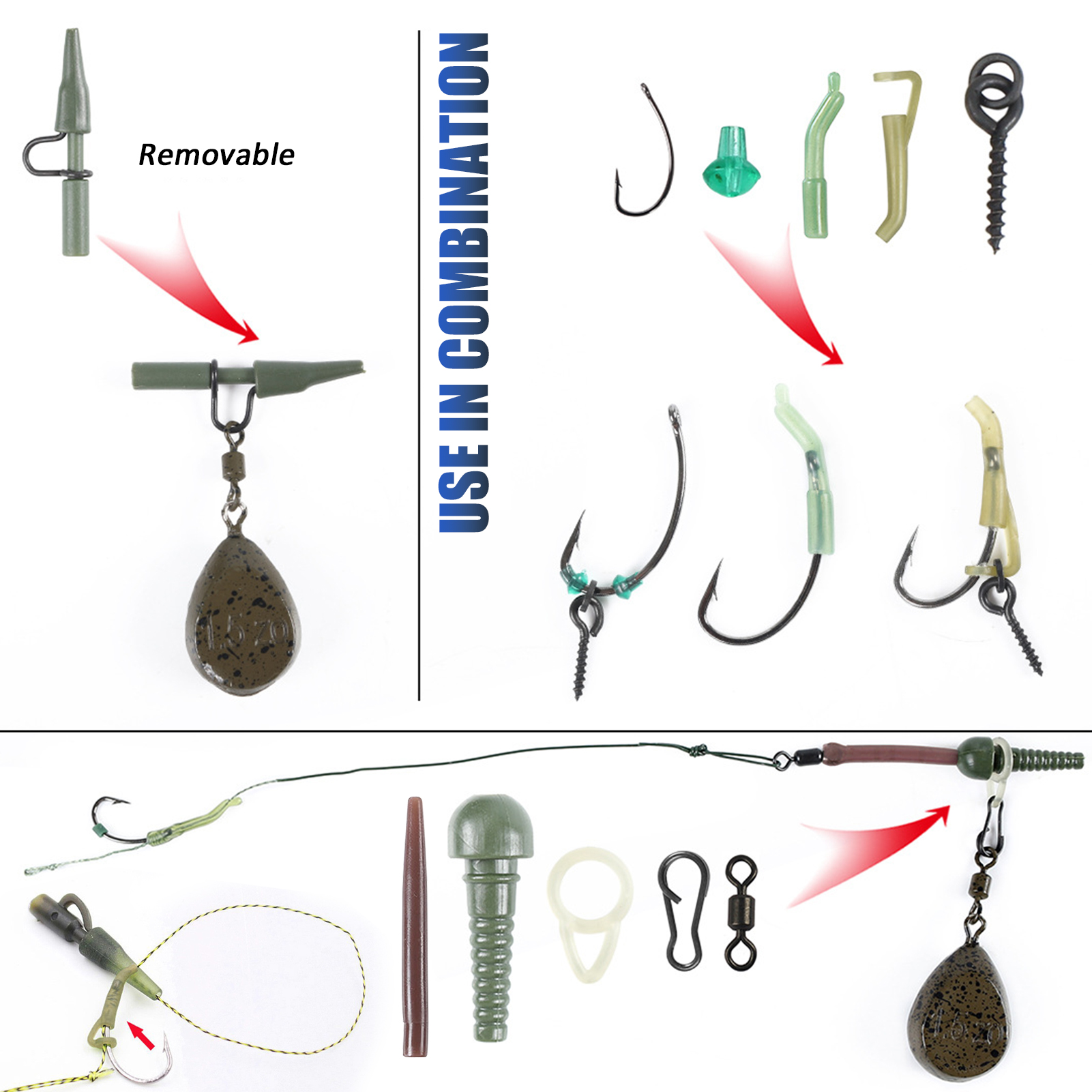 FREE FISHER 296pcs/Lot Carp Fishing Rod Reel Combo 2.1m Telescopic Pole 5.5:1 Spinning Reels Swivels Snaps Hooks Carp Fishing Tackle Bag