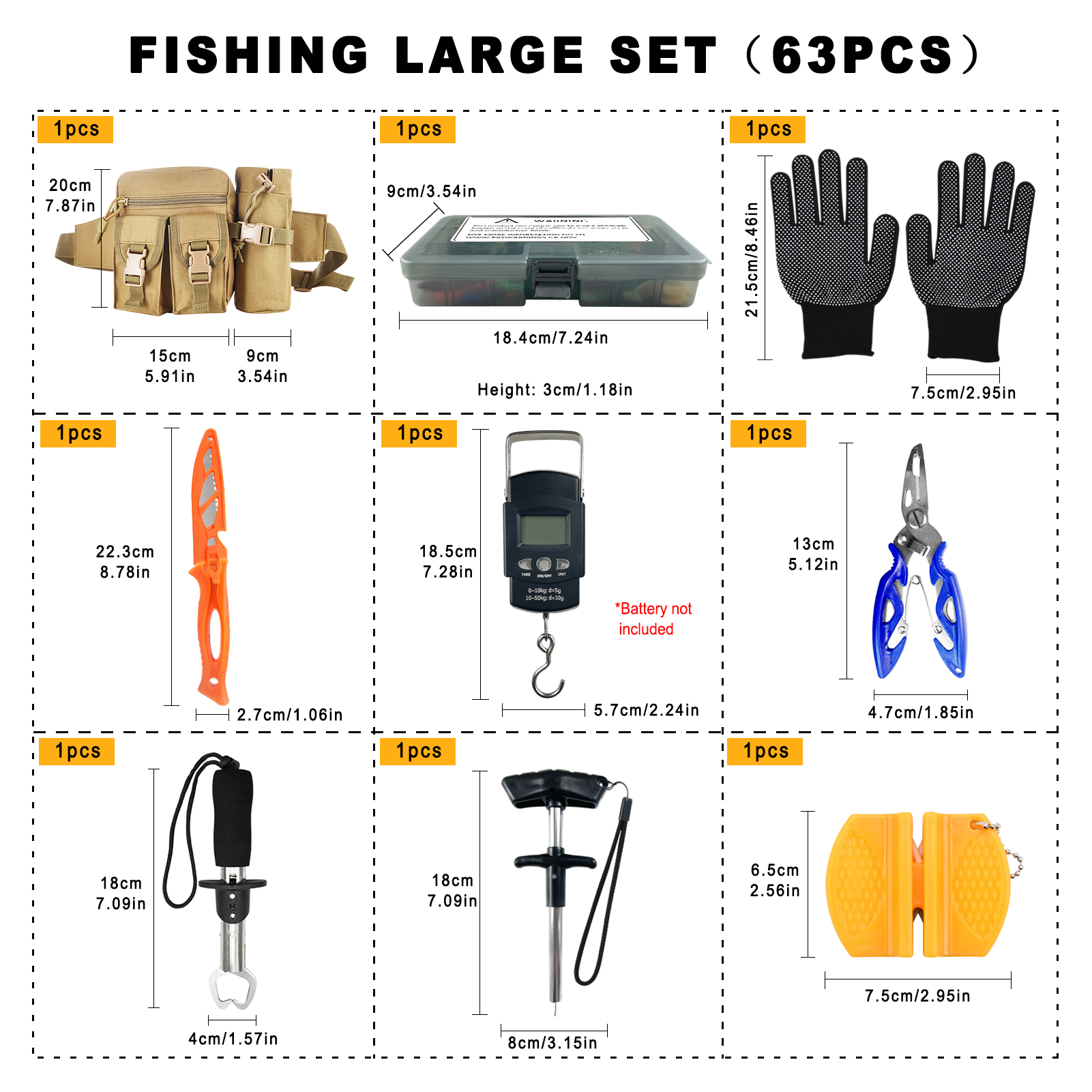 FREE FISHER 63pcs/Lot Fishing Tackle Kit Hooks Removers Pliers Grippers Lure Baits Accessories Set Fish Fishing Tools Gear Bag for Saltwater