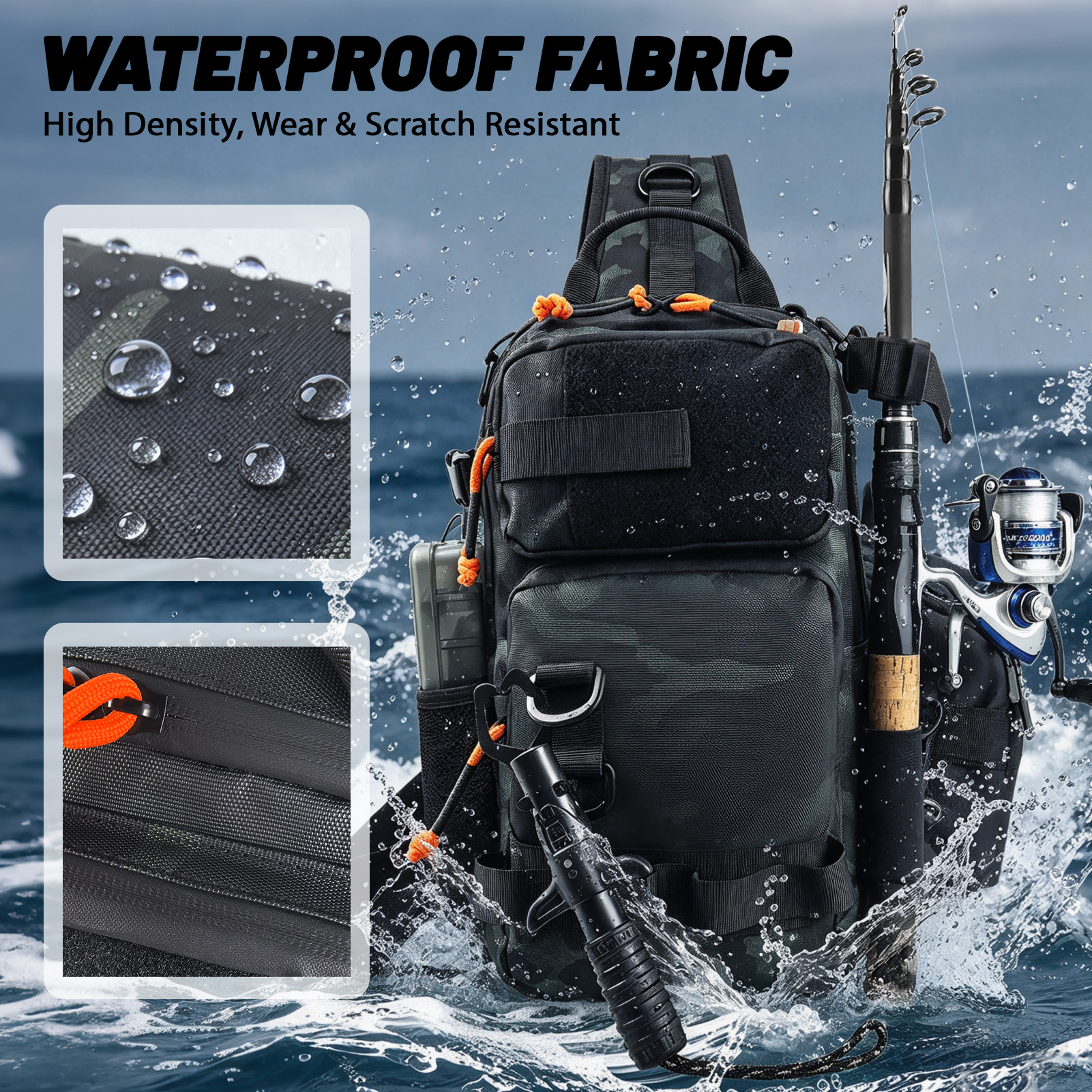 FREE FISHER Fishing Shoulder Bag,Multi-Pocket Backpack,Waterproof Outdoor Hiking Camping Storage Pack with Rod Holder Handbags