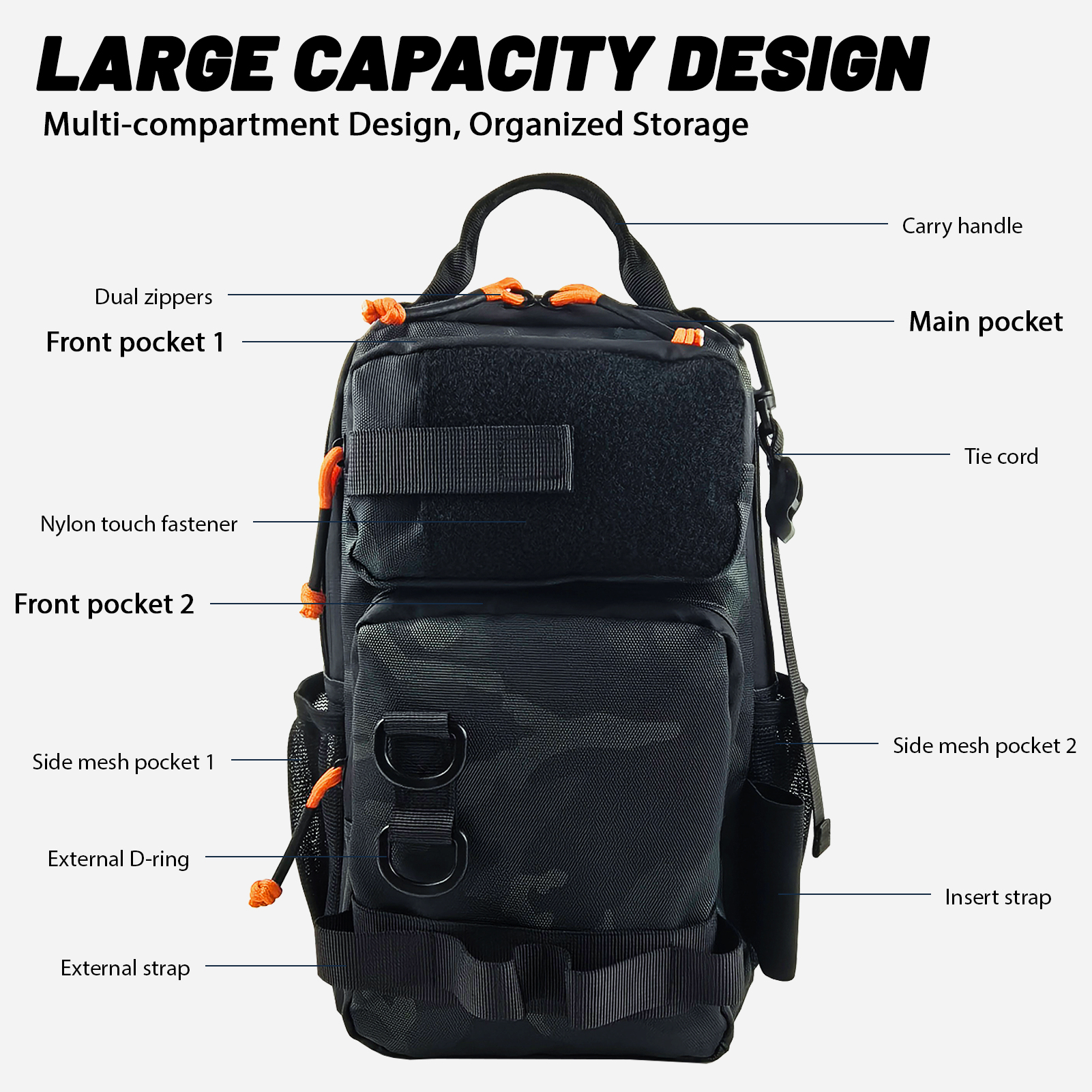 FREE FISHER Fishing Shoulder Bag,Multi-Pocket Backpack,Waterproof Outdoor Hiking Camping Storage Pack with Rod Holder Handbags