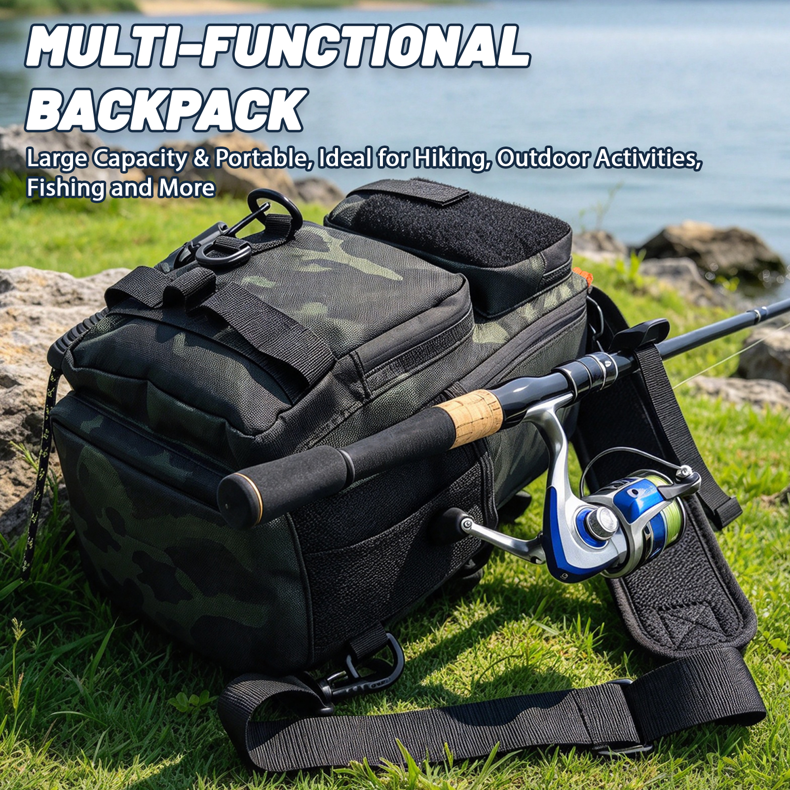 FREE FISHER Fishing Shoulder Bag,Multi-Pocket Backpack,Waterproof Outdoor Hiking Camping Storage Pack with Rod Holder Handbags