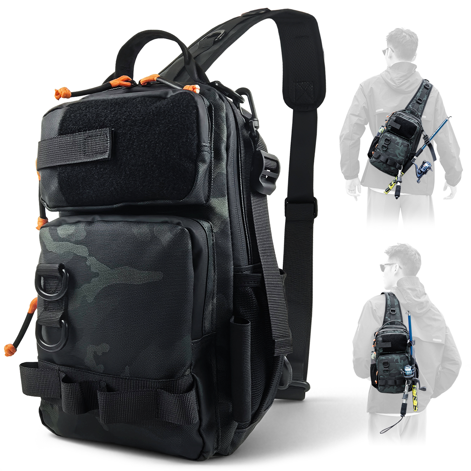 FREE FISHER Fishing Shoulder Bag,Multi-Pocket Backpack,Waterproof Outdoor Hiking Camping Storage Pack with Rod Holder Handbags