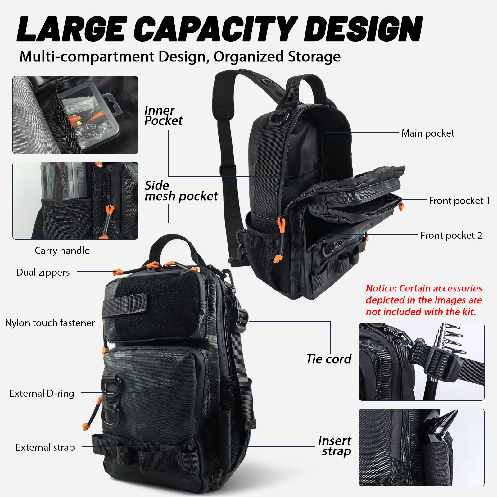 FREE FISHER 136pcs/Lot Fishing Tackle Kit with Multifunctional Backpack,Complete Lure Baits Set,Pliers Gripper Weights Accessory