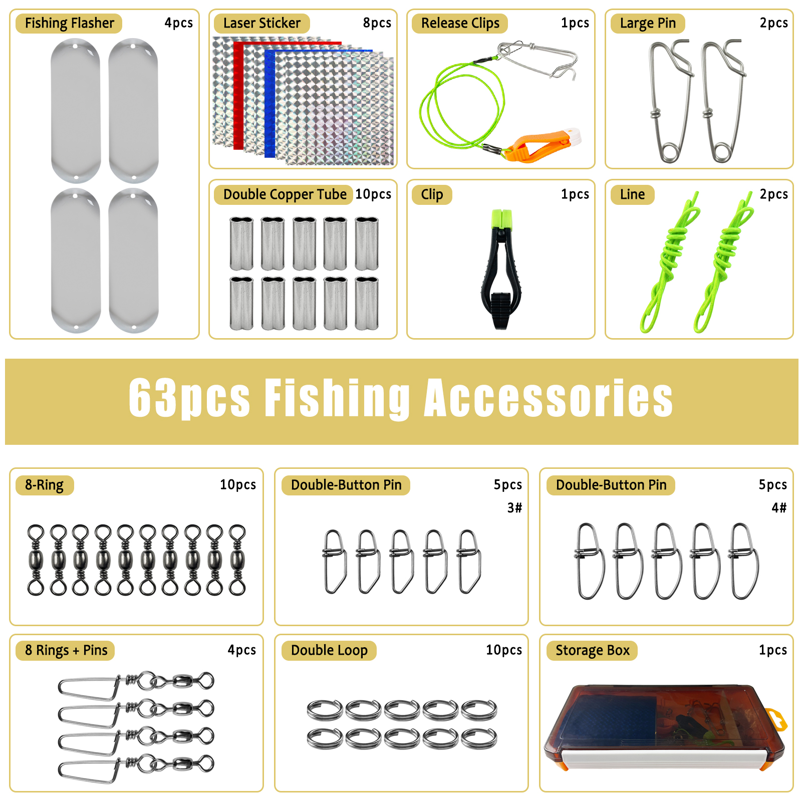 FREE FISHER 63pcs Sea Fishing Flashers,Fishing Diver Plate 11.7cm 26g Salmon Fishing Dodger Flasher,Rotating Metal Long Casting Trolling Lure Kit