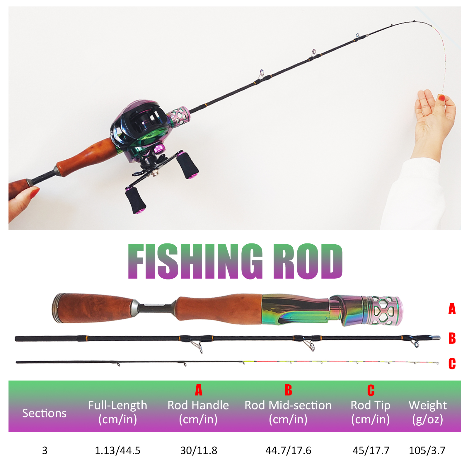 FREE FISHER Fishing Rod Reel Combo,7.2:1 Baitcasting Reel,Glass Fiber Ultralight 3-Section 1.13m Fishing Rod,Flies Baits + Fishing Gear Case