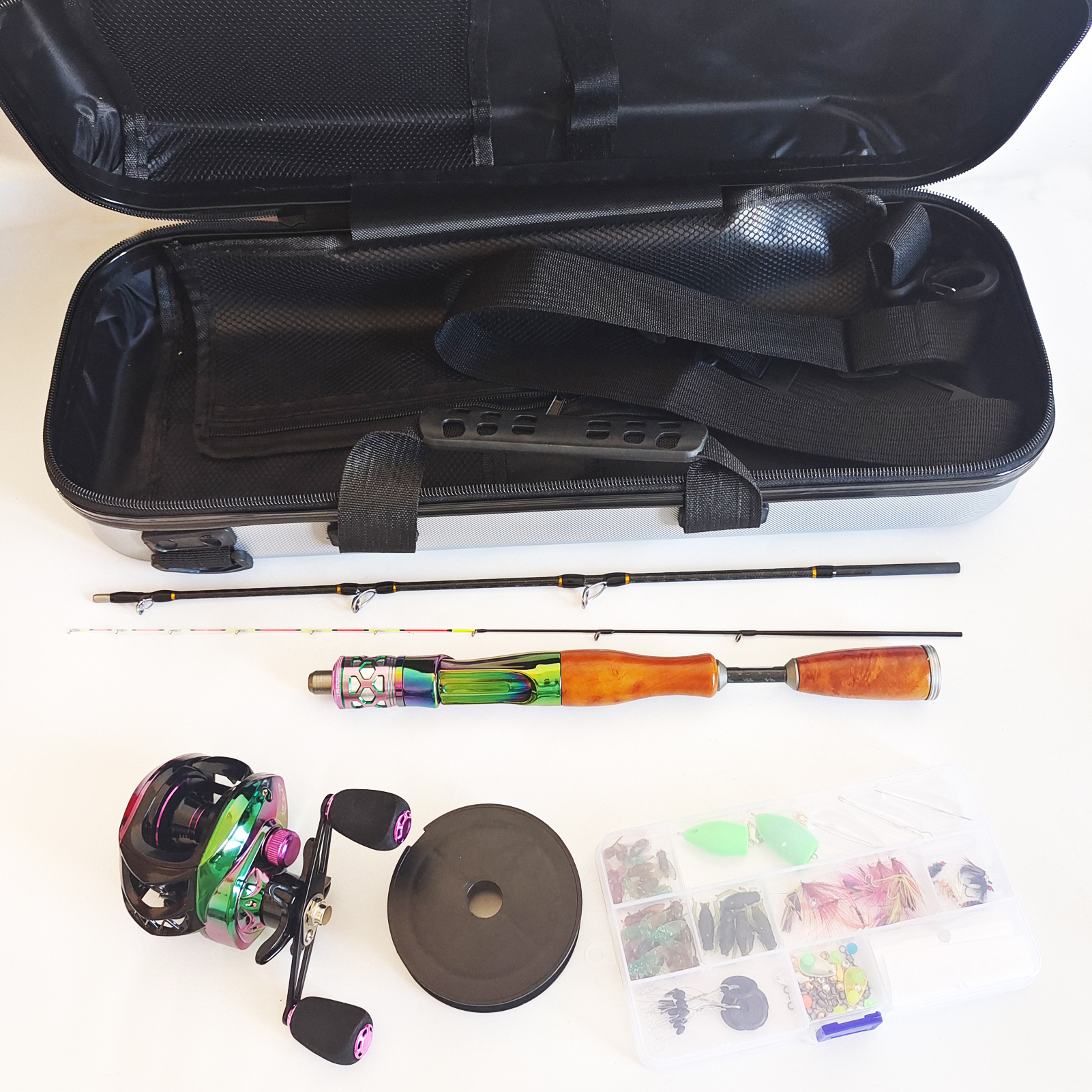 FREE FISHER 134pcs/Lot Fishing Rod Reel Combo,Ultralight 3-Section,Glass Fiber 1.13m Mini Travel Rod,Baitcasting Reel 7.2:1,Flies Lure,Fishing Gear Pack