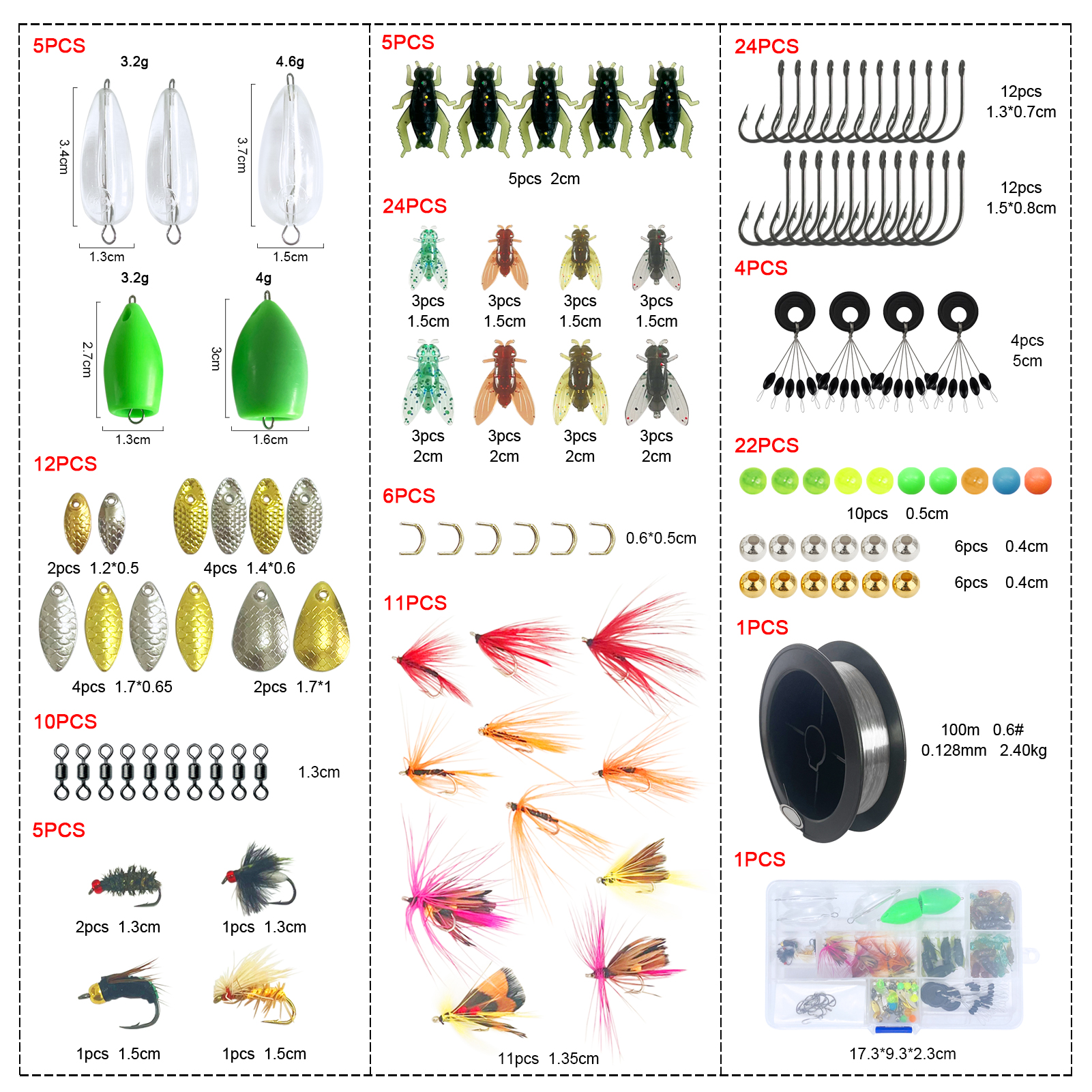 FREE FISHER 134pcs/Lot Fishing Rod Reel Combo,Ultralight 3-Section,Glass Fiber 1.13m Mini Travel Rod,Baitcasting Reel 7.2:1,Flies Lure,Fishing Gear Pack