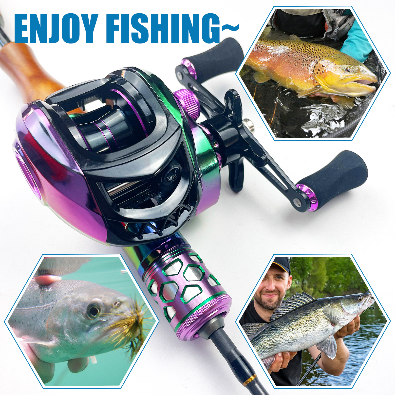 FREE FISHER Fishing Rod Reel Combo,7.2:1 Baitcasting Reel,Glass Fiber Ultralight 3-Section 1.13m Fishing Rod,Flies Baits + Fishing Gear Case