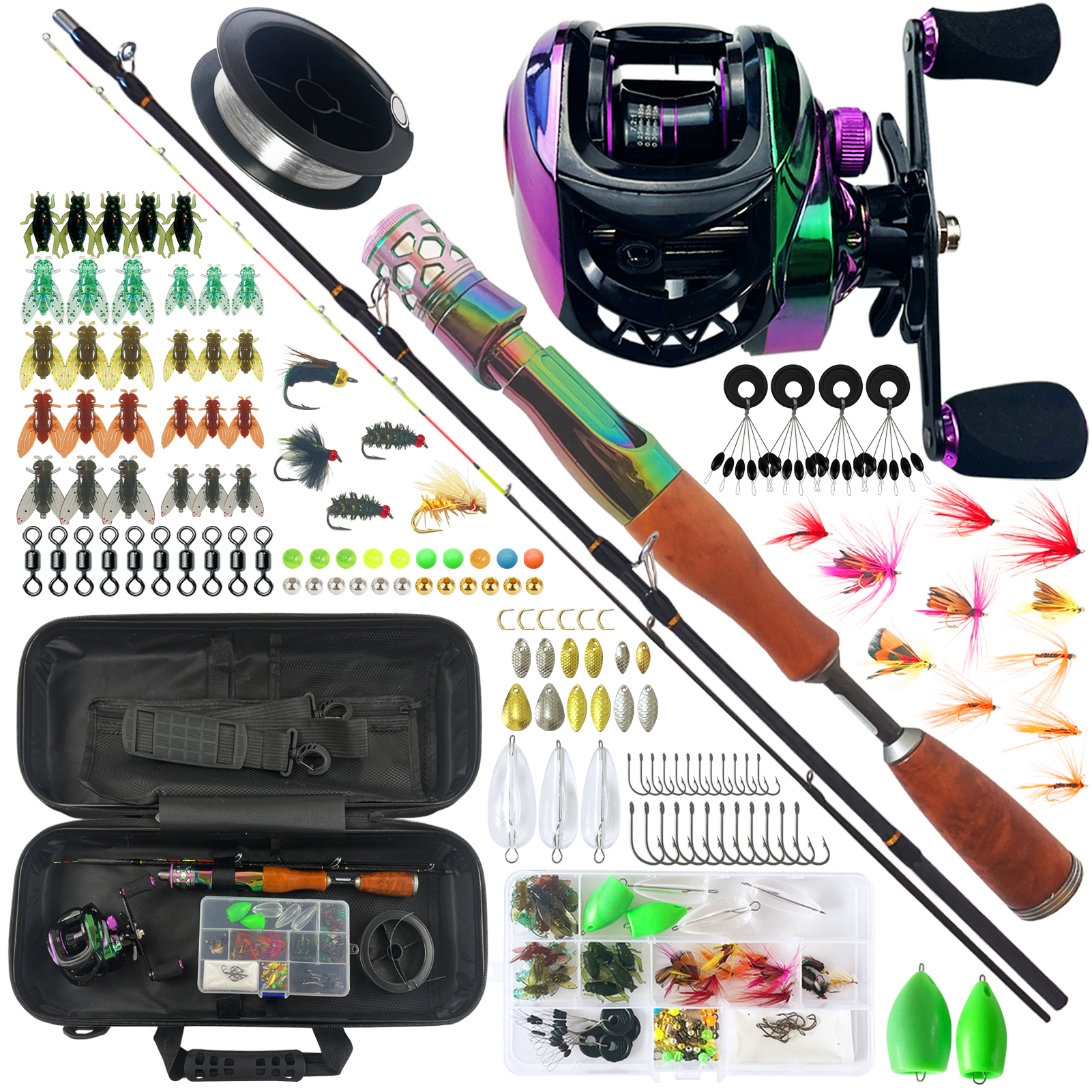 FREE FISHER 134pcs/Lot Fishing Rod Reel Combo,Ultralight 3-Section,Glass Fiber 1.13m Mini Travel Rod,Baitcasting Reel 7.2:1,Flies Lure,Fishing Gear Pack