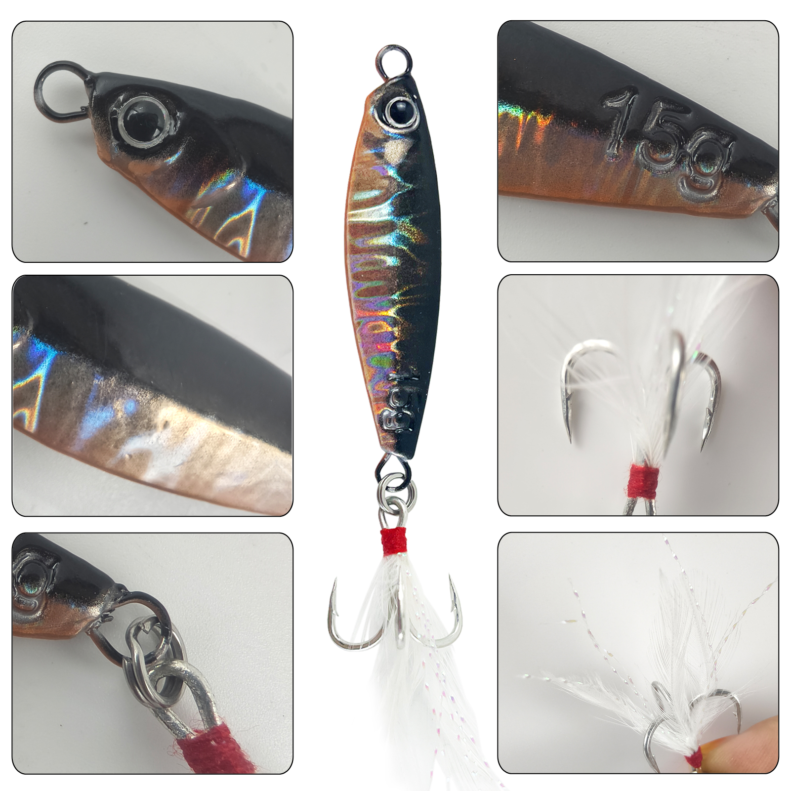 FREE FISHER Sea Fishing Sinking Lures Kit,7pcs Jig Baits Feather Treble Hook,7G/10G/15G/17G/20G Long Casting Saltwater Trolling VIB Artificial Bait