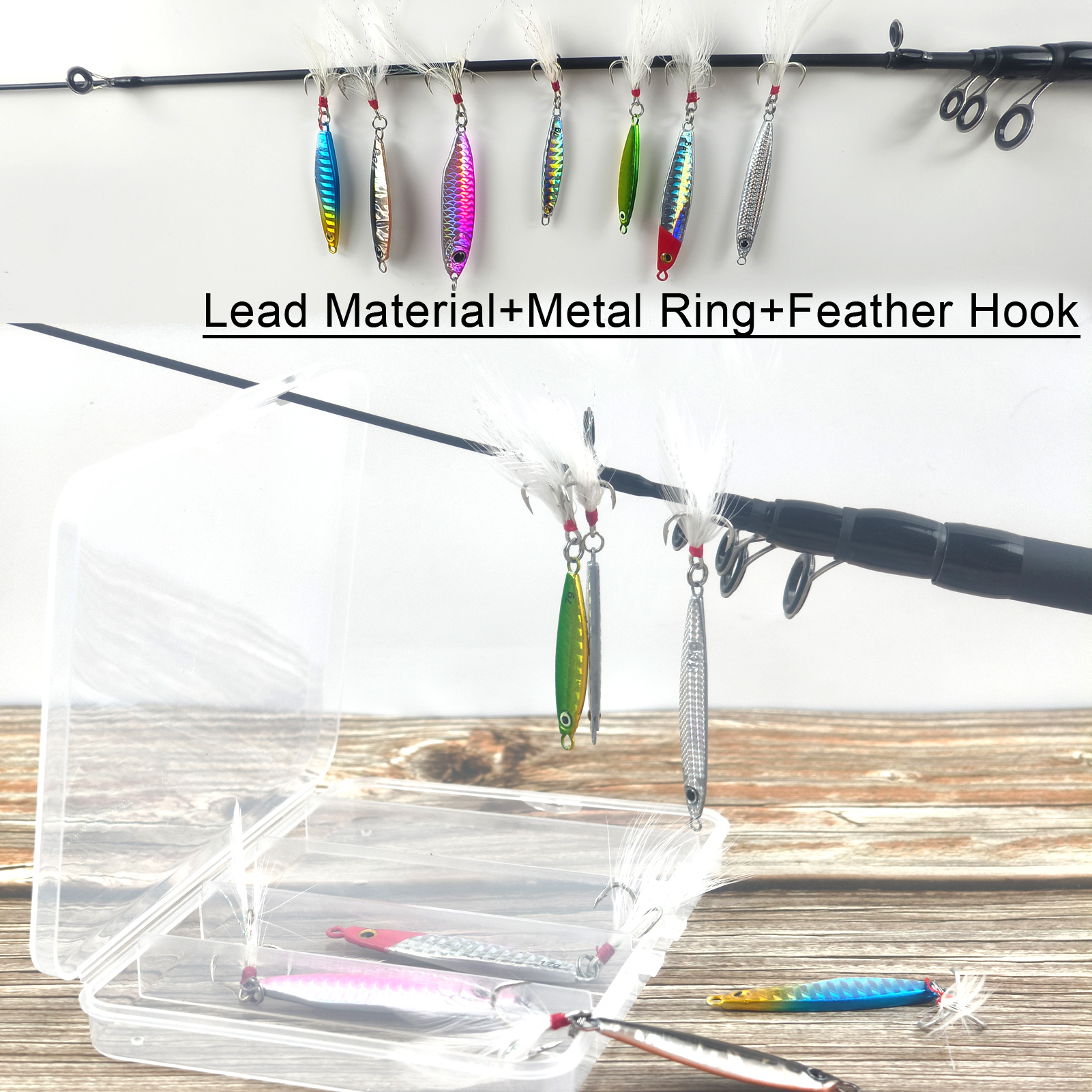 FREE FISHER Sea Fishing Sinking Lures Kit,7pcs Jig Baits Feather Treble Hook,7G/10G/15G/17G/20G Long Casting Saltwater Trolling VIB Artificial Bait