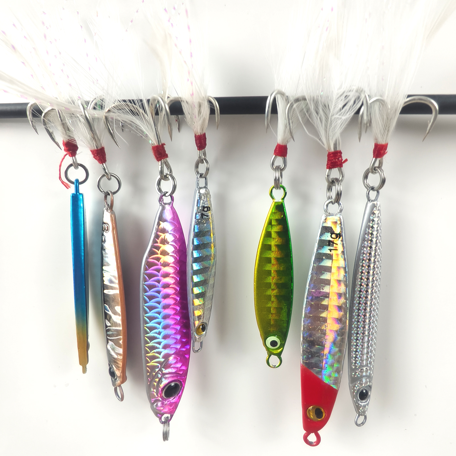 FREE FISHER Sea Fishing Sinking Lures Kit,7pcs Jig Baits Feather Treble Hook,7G/10G/15G/17G/20G Long Casting Saltwater Trolling VIB Artificial Bait