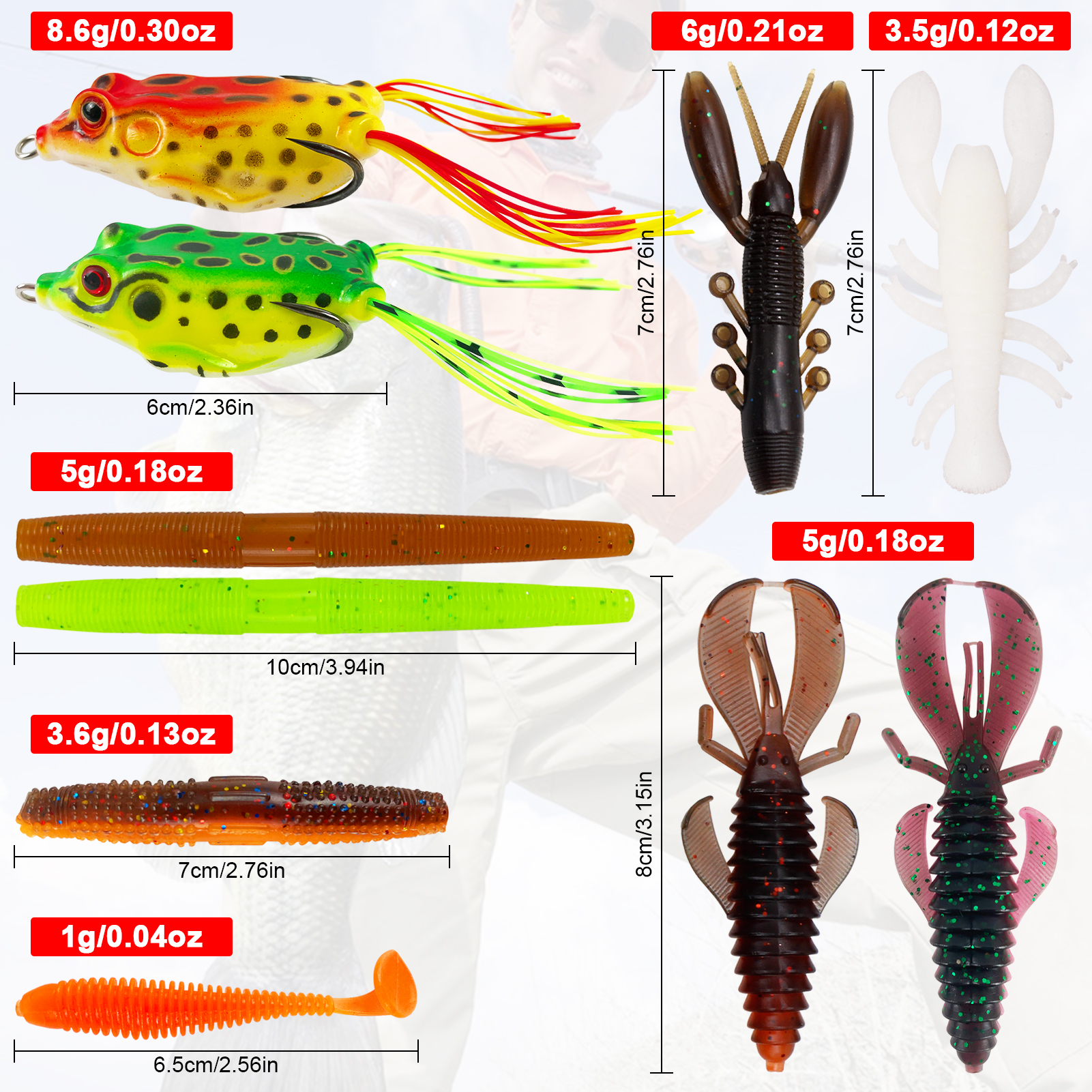 FREE FISHER Bass Fishing Kit,158pcs/Lot Fishing Lures Set with Box,Soft Worms Hard Baits,Mixed Swimbait,Sinkers Snap Accessories