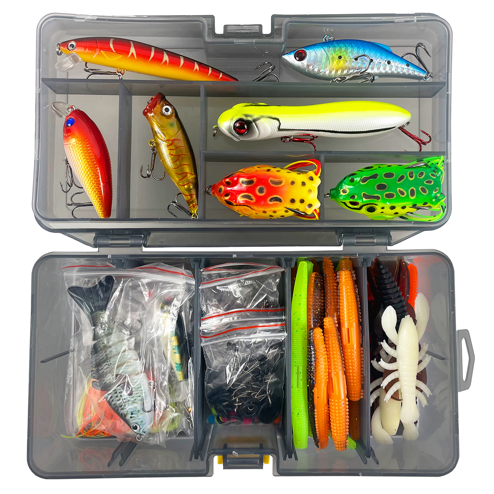 FREE FISHER Bass Fishing Kit,158pcs/Lot Fishing Lures Set with Box,Soft Worms Hard Baits,Mixed Swimbait,Sinkers Snap Accessories