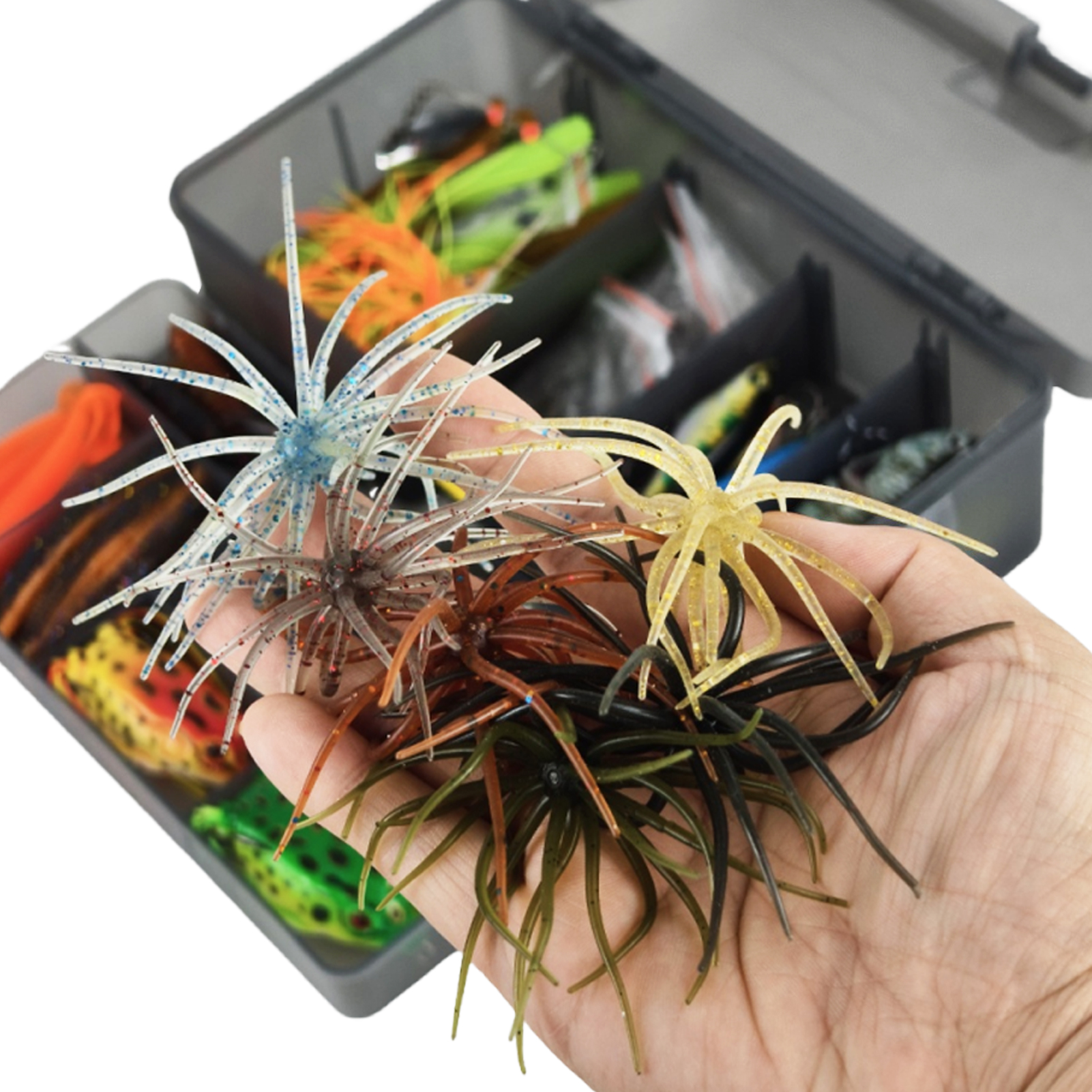 FREE FISHER Bass Lures Kit,165pcs/Box Soft Worms Sea Urchin Bait,Mixed Swimbait Fishing Weights Ned Hooks Jerkbaits Forgs Set