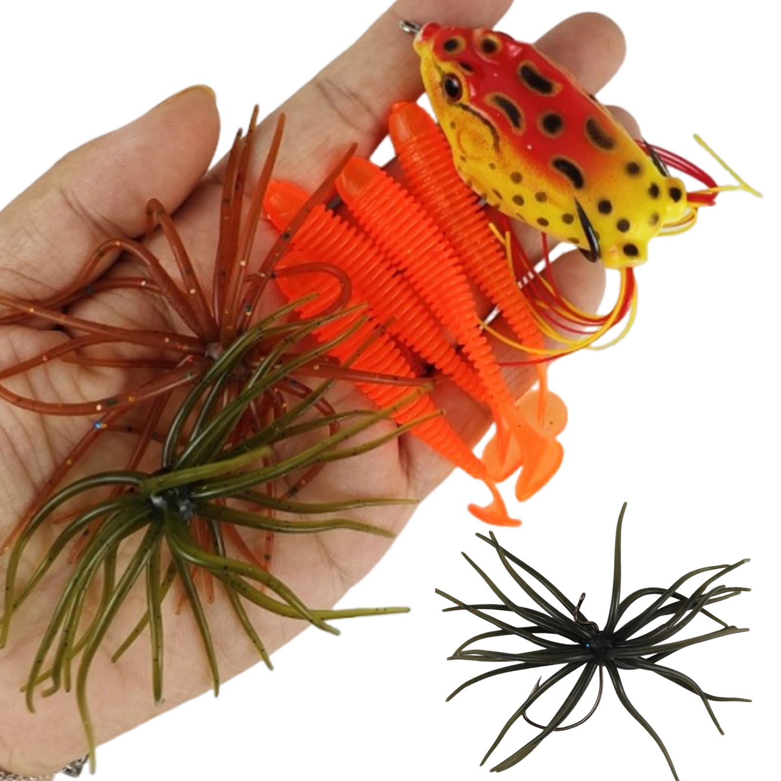 FREE FISHER Bass Lures Kit,165pcs/Box Soft Worms Sea Urchin Bait,Mixed Swimbait Fishing Weights Ned Hooks Jerkbaits Forgs Set