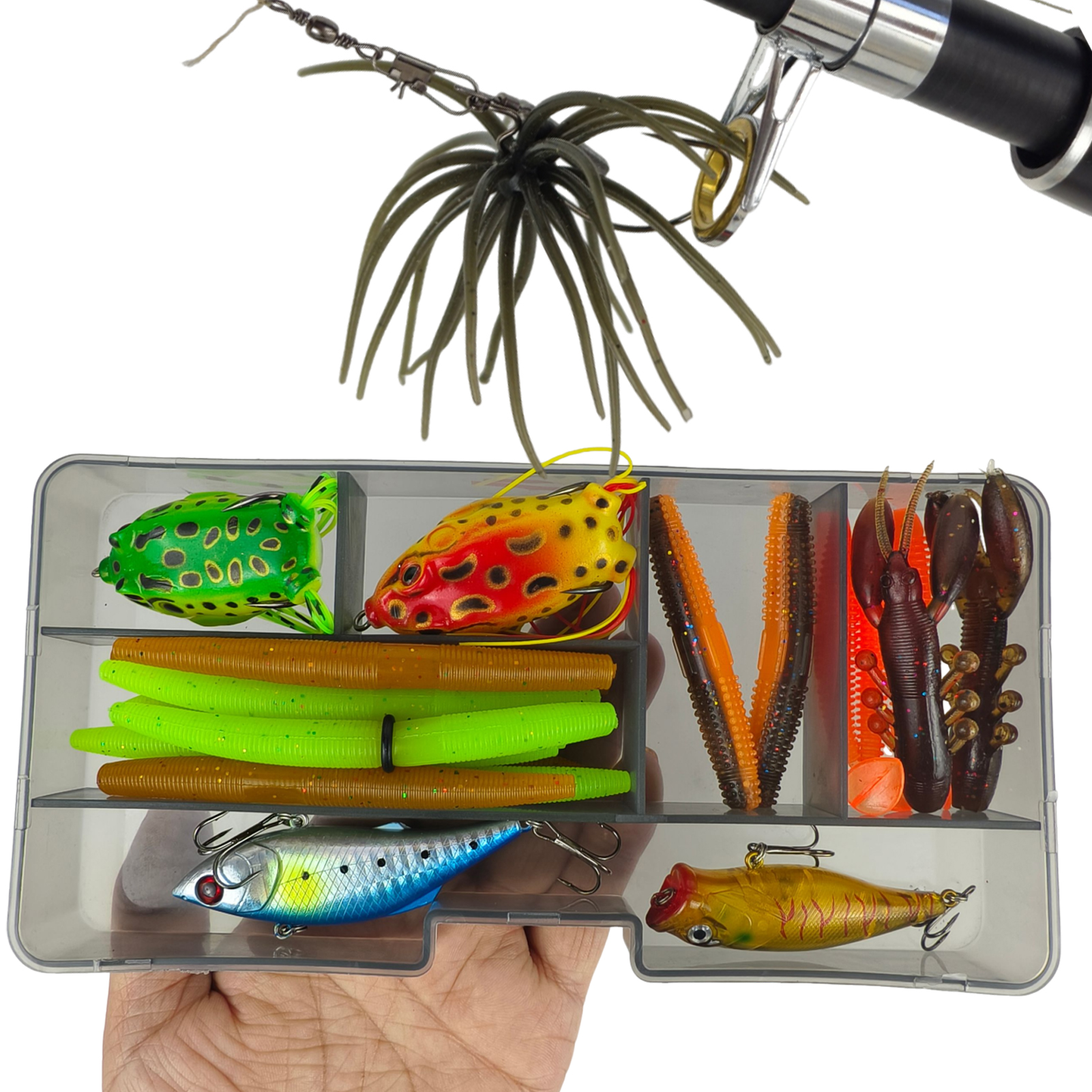 FREE FISHER Bass Lures Kit,165pcs/Box Soft Worms Sea Urchin Bait,Mixed Swimbait Fishing Weights Ned Hooks Jerkbaits Forgs Set