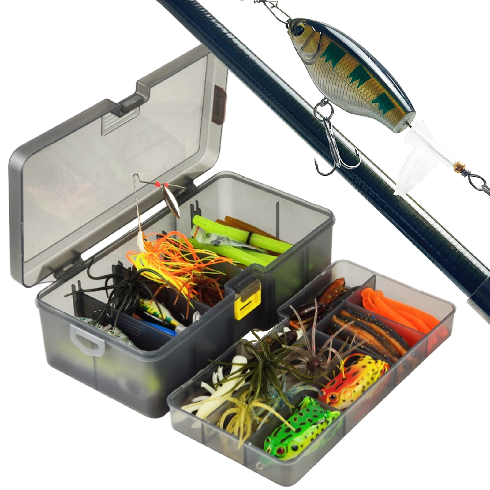 FREE FISHER Bass Lures Kit,165pcs/Box Soft Worms Sea Urchin Bait,Mixed Swimbait Fishing Weights Ned Hooks Jerkbaits Forgs Set