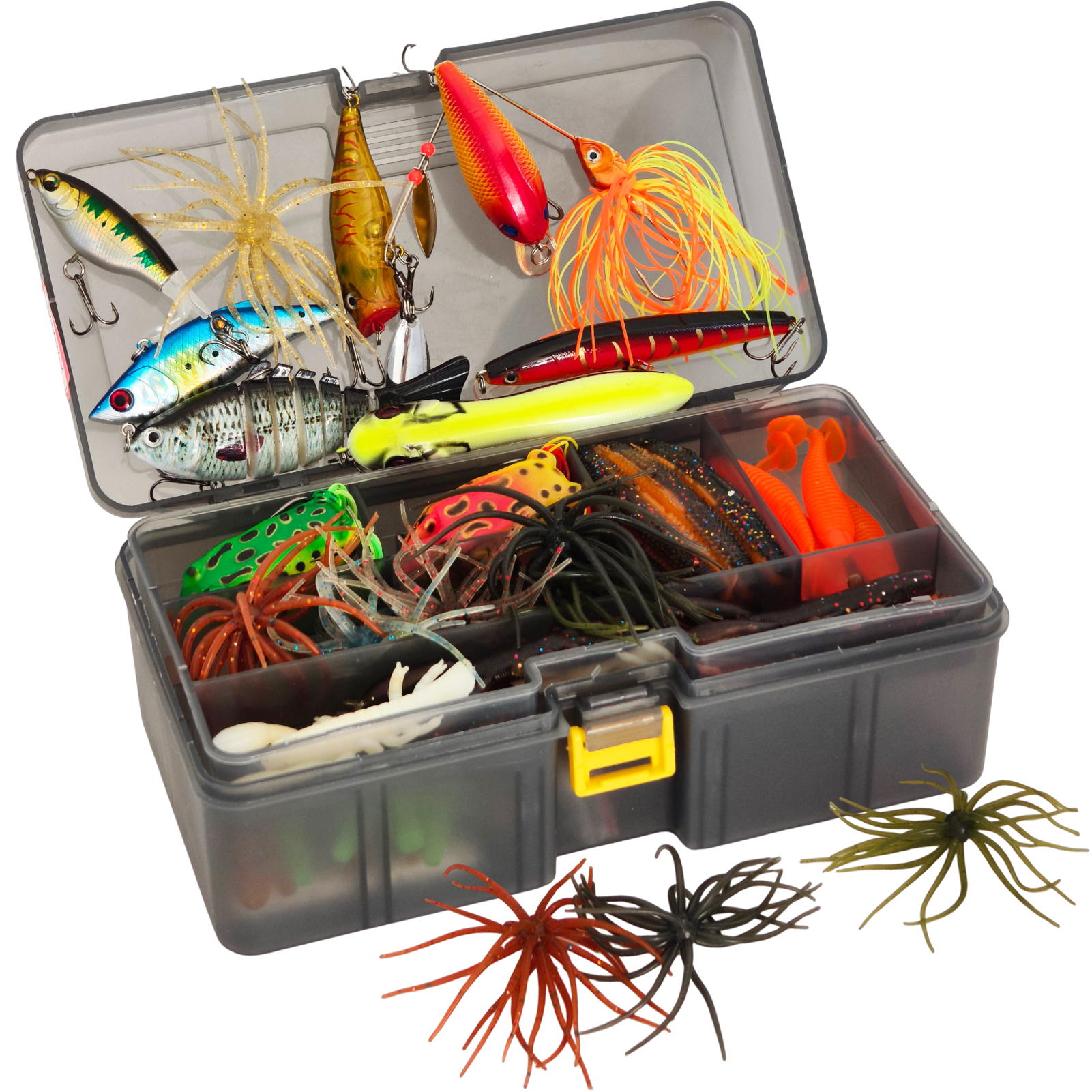 FREE FISHER Bass Lures Kit,165pcs/Box Soft Worms Sea Urchin Bait,Mixed Swimbait Fishing Weights Ned Hooks Jerkbaits Forgs Set