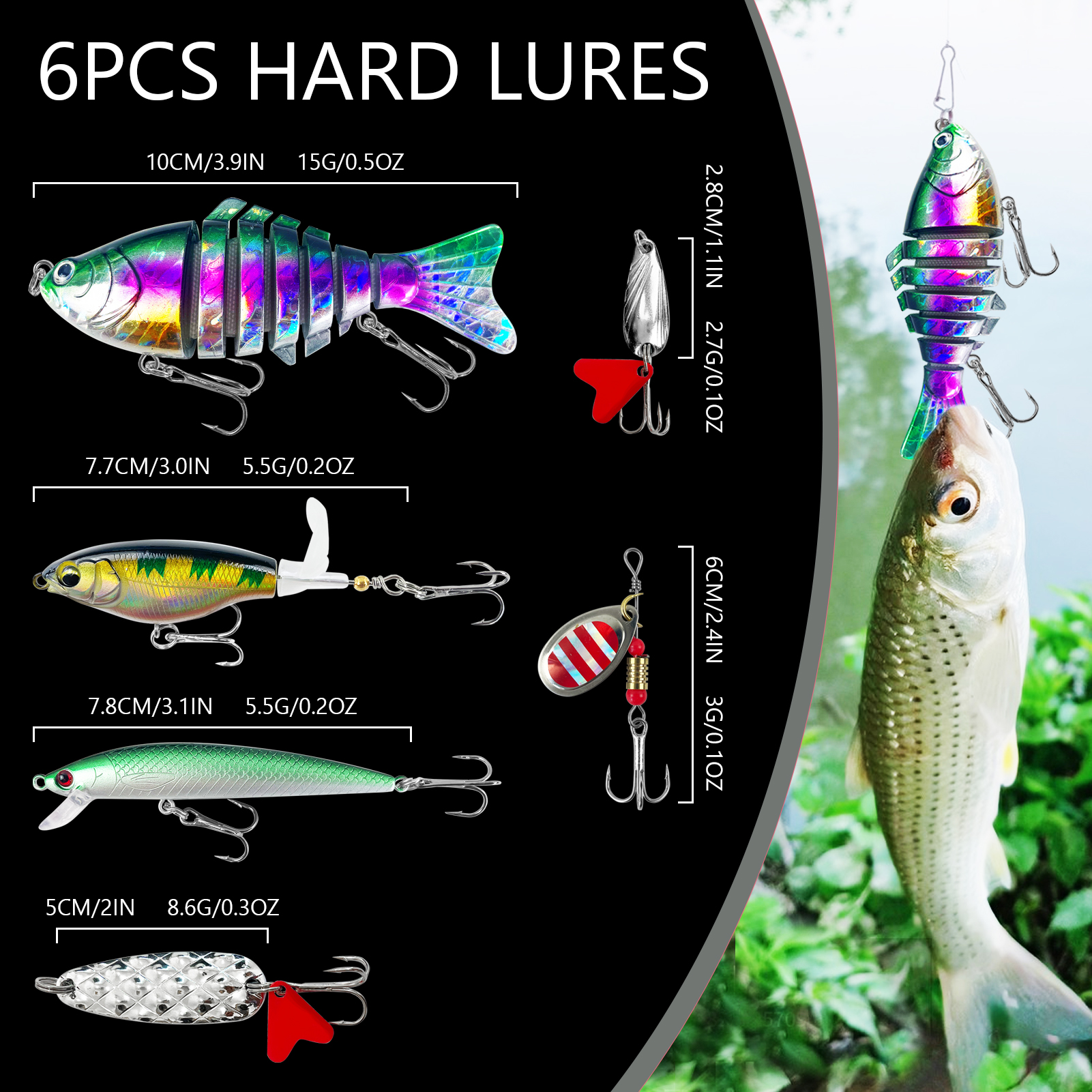 FREE FISHER Fishing Bass Set,Jerkbaits Hard Lures,Soft Worms Spinner Spoon Baits,Fishing Weights Hooks,Accessories Tackle Box(Pack of 77)