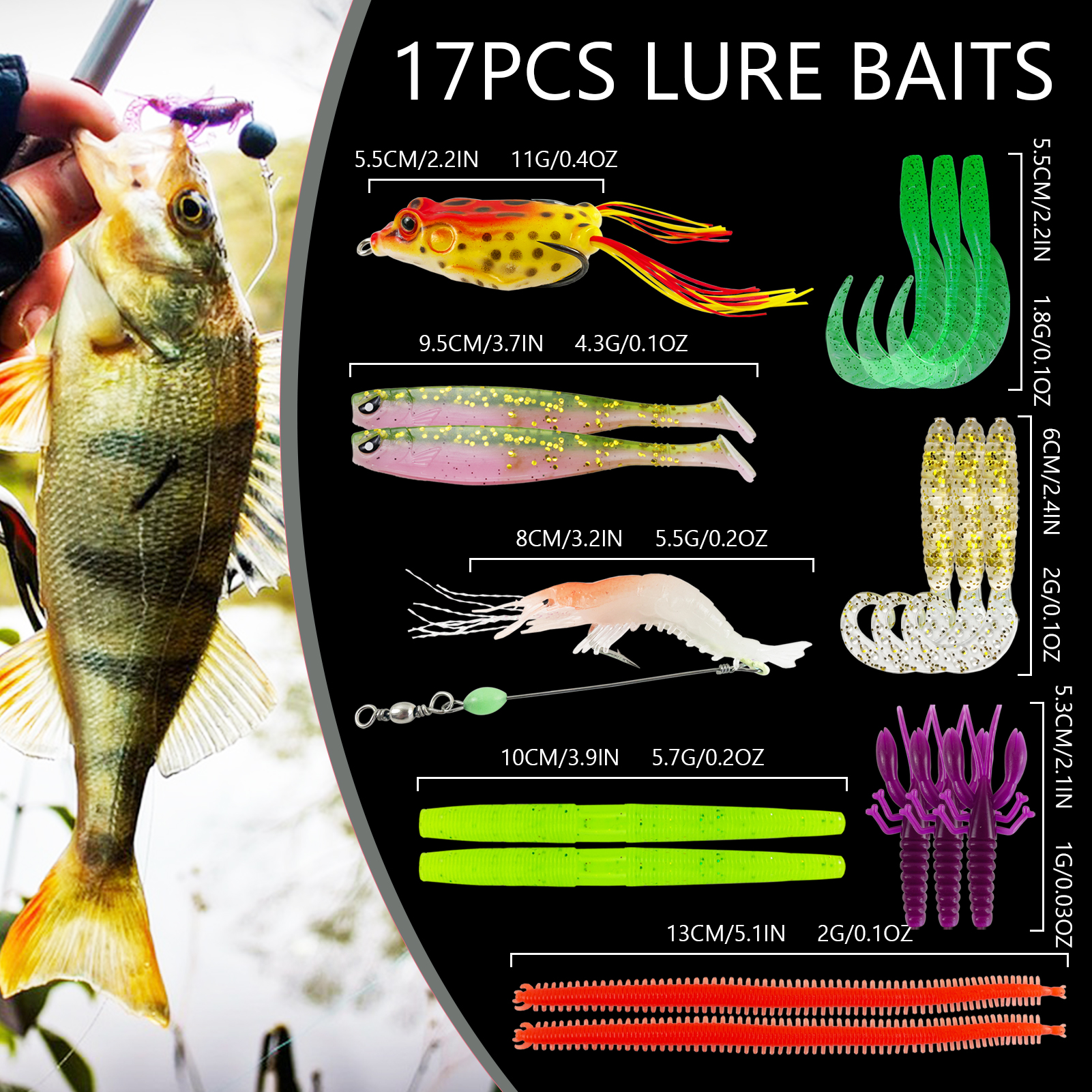 FREE FISHER Fishing Bass Set,Jerkbaits Hard Lures,Soft Worms Spinner Spoon Baits,Fishing Weights Hooks,Accessories Tackle Box(Pack of 77)