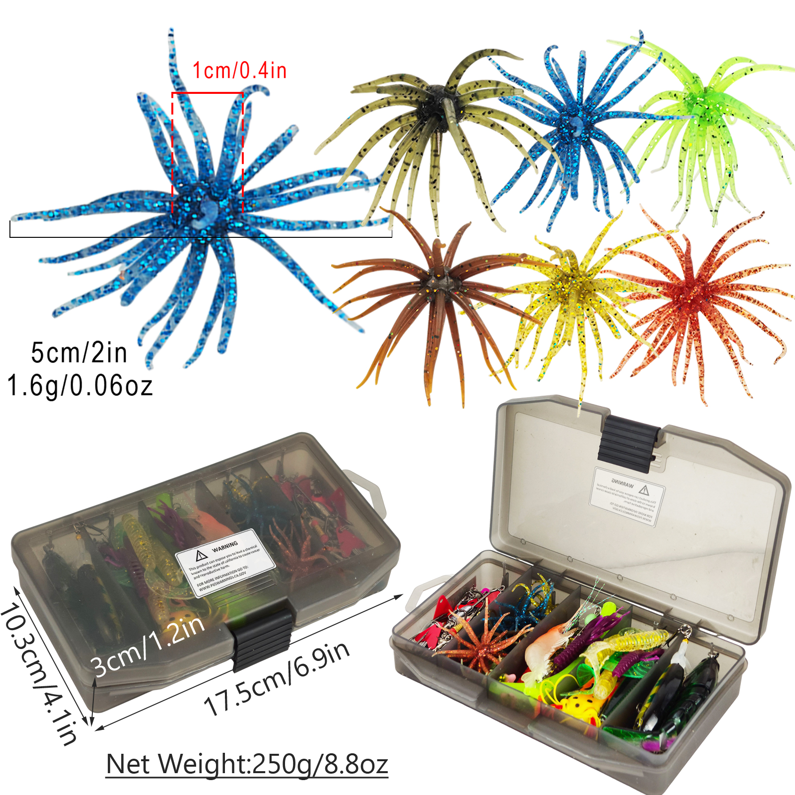 FREE FISHER 82pcs/Box Bass Fishing Lures Kit,Jerkbaits Sea Urchin Bait,Soft Worms Spinner Spoon Lure,Fishing Weights Accessories
