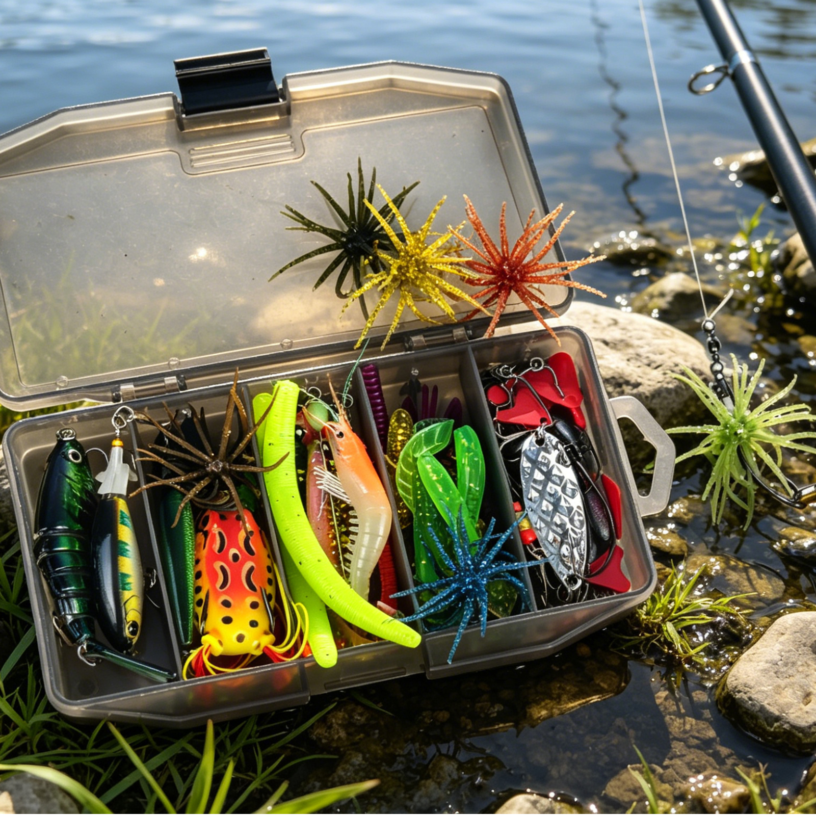 FREE FISHER 82pcs/Box Bass Fishing Lures Kit,Jerkbaits Sea Urchin Bait,Soft Worms Spinner Spoon Lure,Fishing Weights Accessories