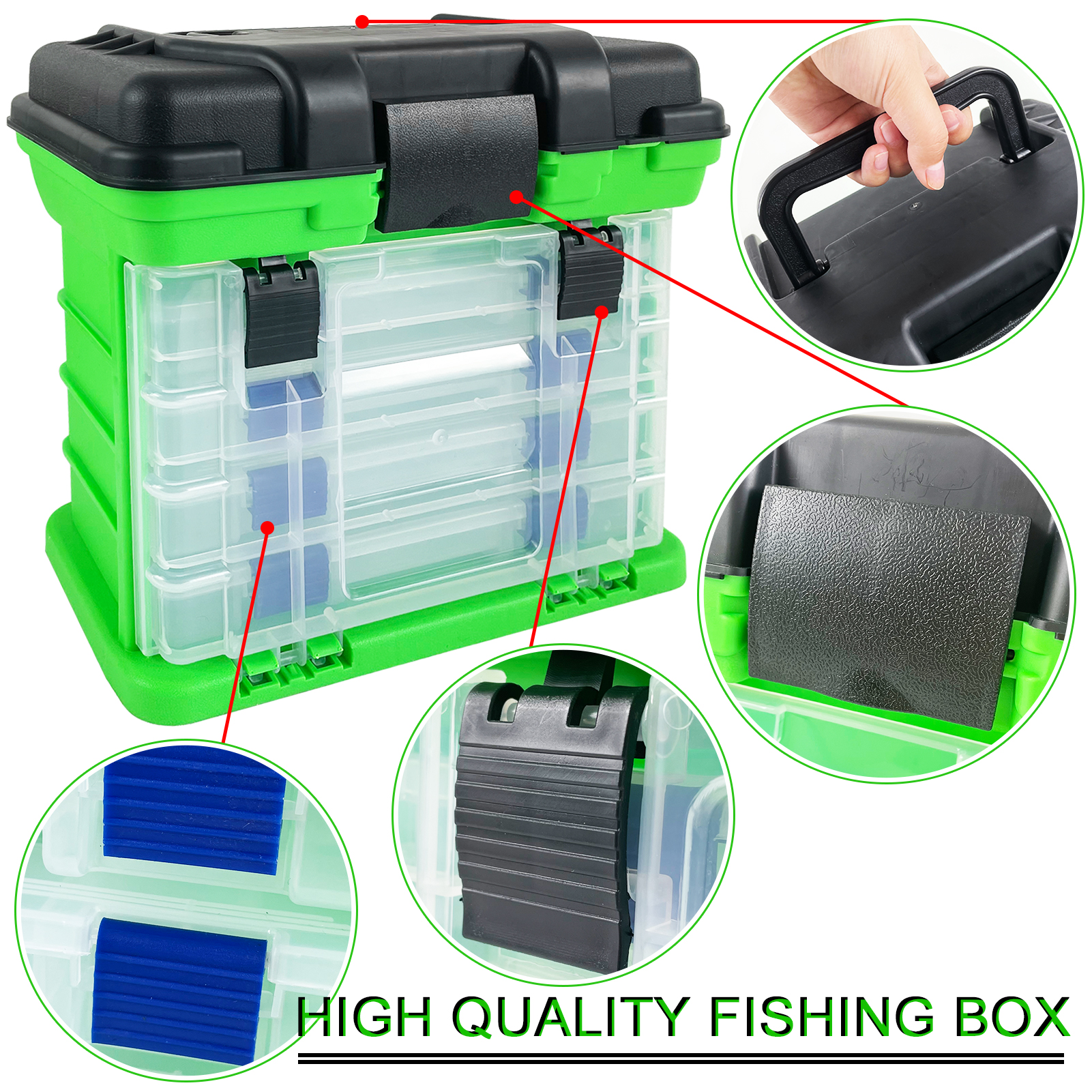 FREE FISHER Sea Fishing Tackle Box,4-Layer Portable Multipurpose ABS Fishing Gear Case,Large-Capacity Storage Tool Box with Removable-Drawer
