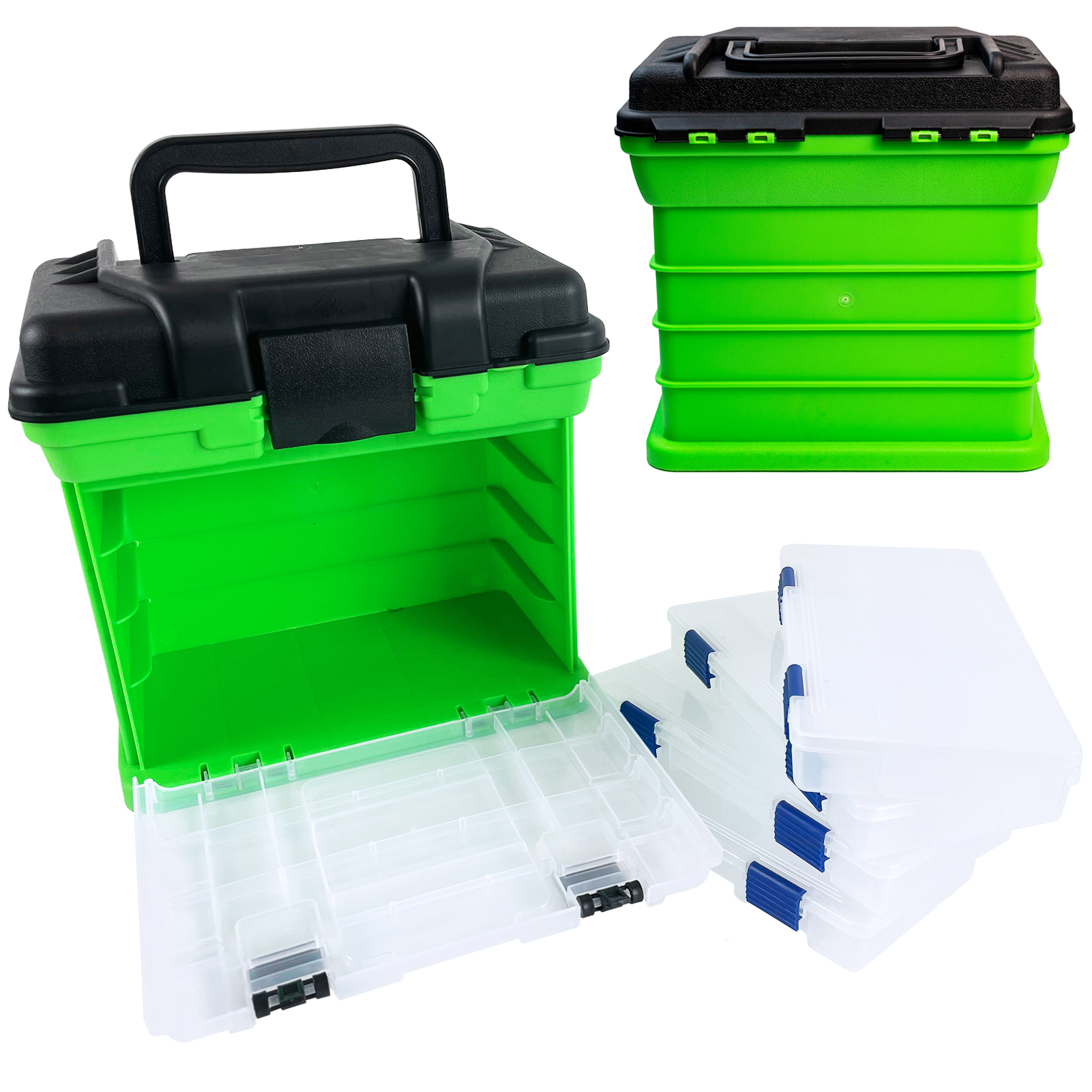 FREE FISHER Sea Fishing Tackle Box,4-Layer Portable Multipurpose ABS Fishing Gear Case,Large-Capacity Storage Tool Box with Removable-Drawer