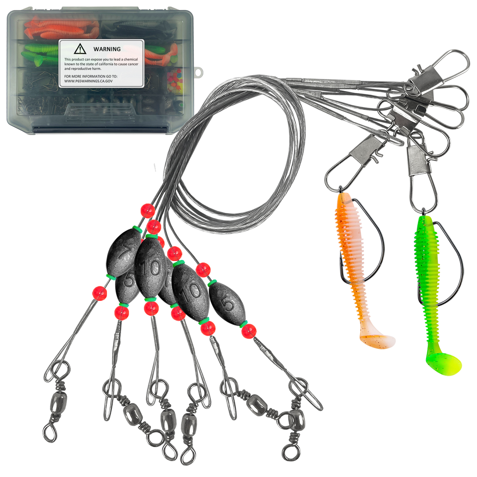 FREE FISHER 186pcs/Box Fishing Sinker Rigs Kit,DIY Bottom Fishing Weight Rig Baits,Saltwater Steel Leader Line with Accessories