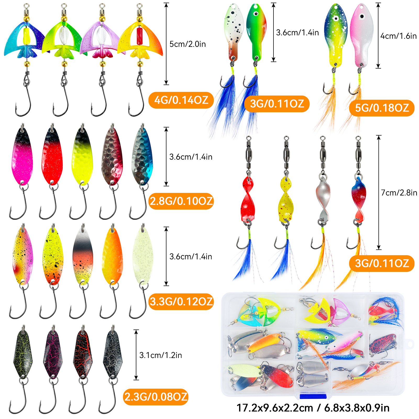 FREE FISHER 26pcs/Box Fishing Spinnerbaits Kit,Metal Spoon Lures,Feather Hooks Spinners,Mixed Sequins Baits for Bass/Pike/Trout