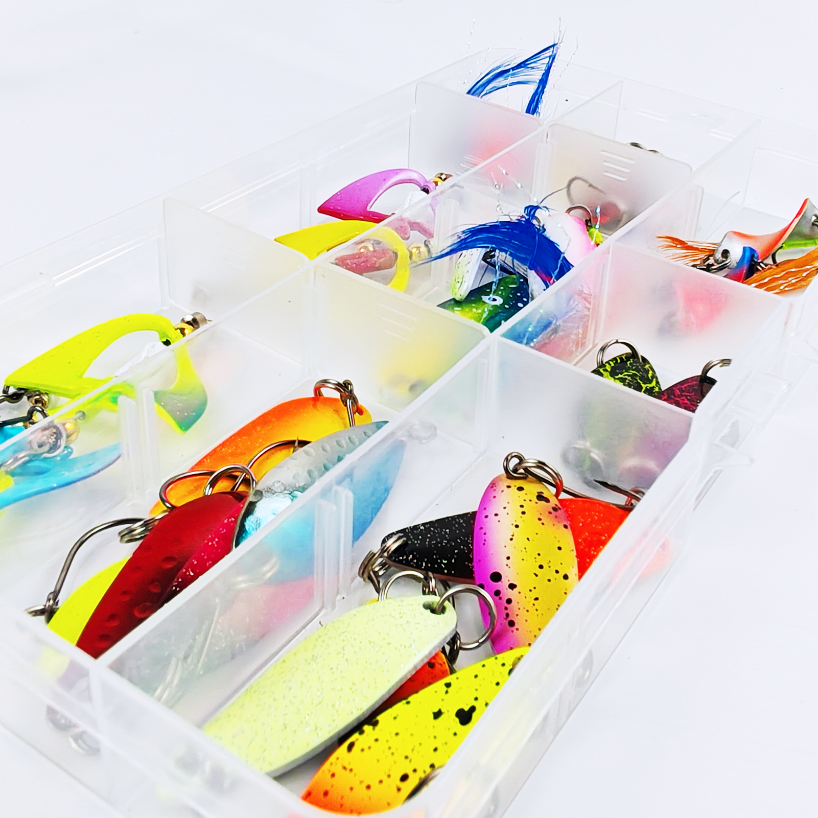 FREE FISHER 26pcs/Box Fishing Spinnerbaits Kit,Metal Spoon Lures,Feather Hooks Spinners,Mixed Sequins Baits for Bass/Pike/Trout