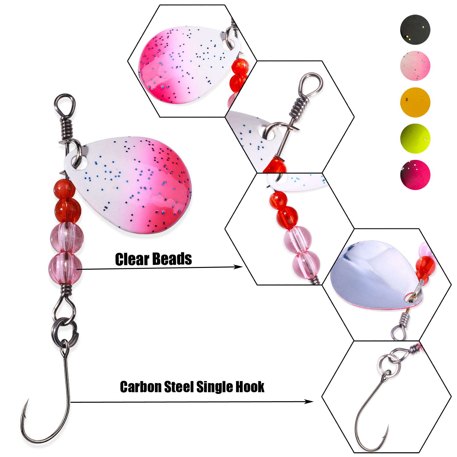 FREE FISHER Trout Spinnerbaits Kit,10pcs Fishing Metal Spoon Lures,6.5cm/2.56in 2/0.07oz Colorful Spinners,Mixed Sequins Baits for Bass/Pike