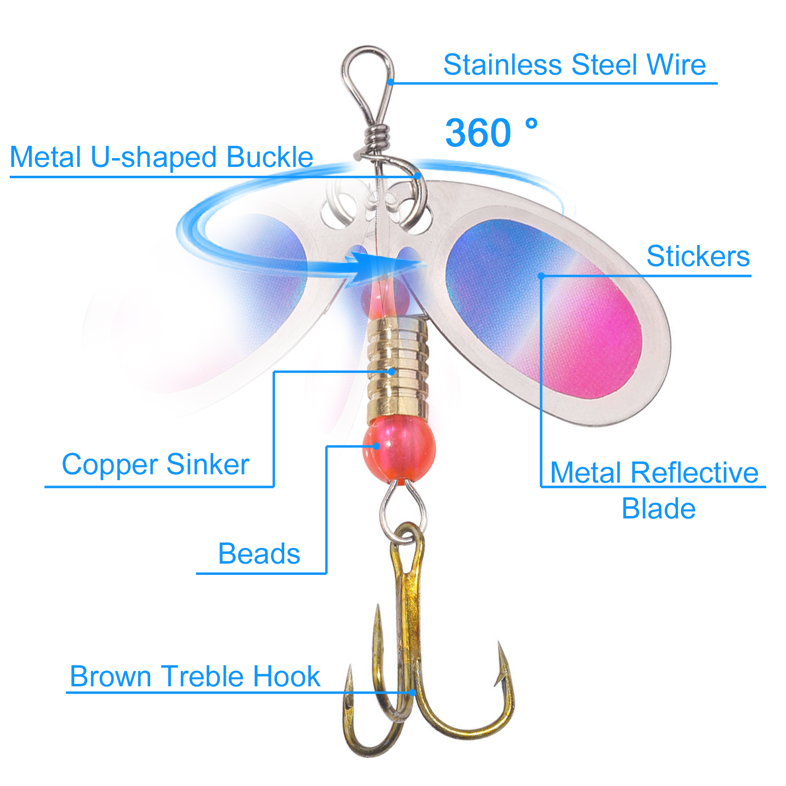 FREE FISHER 16pcs/Pack Fishing Spinnerbaits,3g Metal Composite Spoon Lures,EVA Storage Case,Trout Bass Pike Sequin Spinner Baits