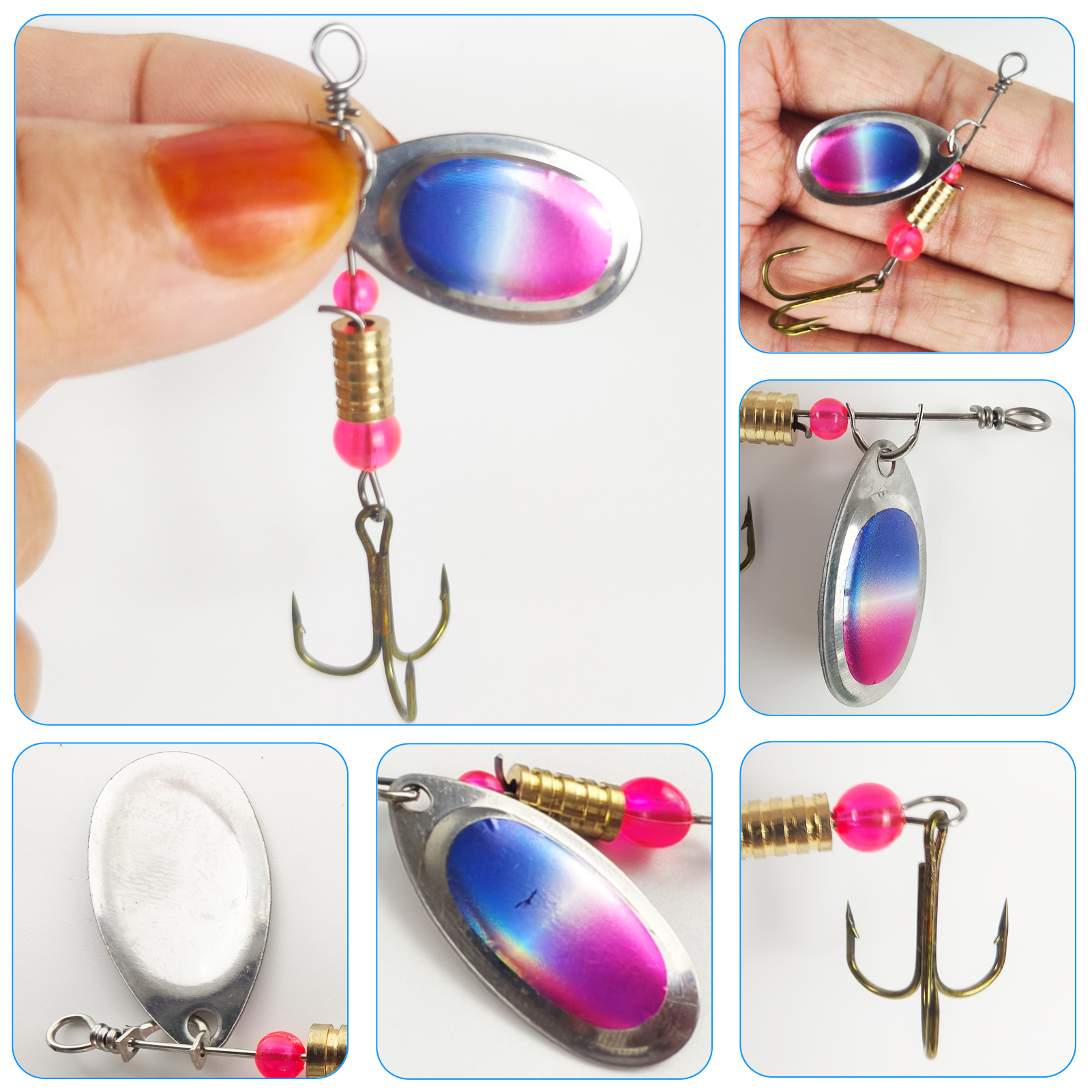 FREE FISHER 16pcs/Pack Fishing Spinnerbaits,3g Metal Composite Spoon Lures,EVA Storage Case,Trout Bass Pike Sequin Spinner Baits