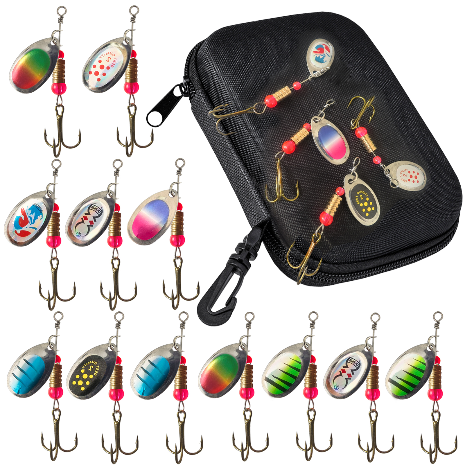 FREE FISHER 16pcs/Pack Fishing Spinnerbaits,3g Metal Composite Spoon Lures,EVA Storage Case,Trout Bass Pike Sequin Spinner Baits