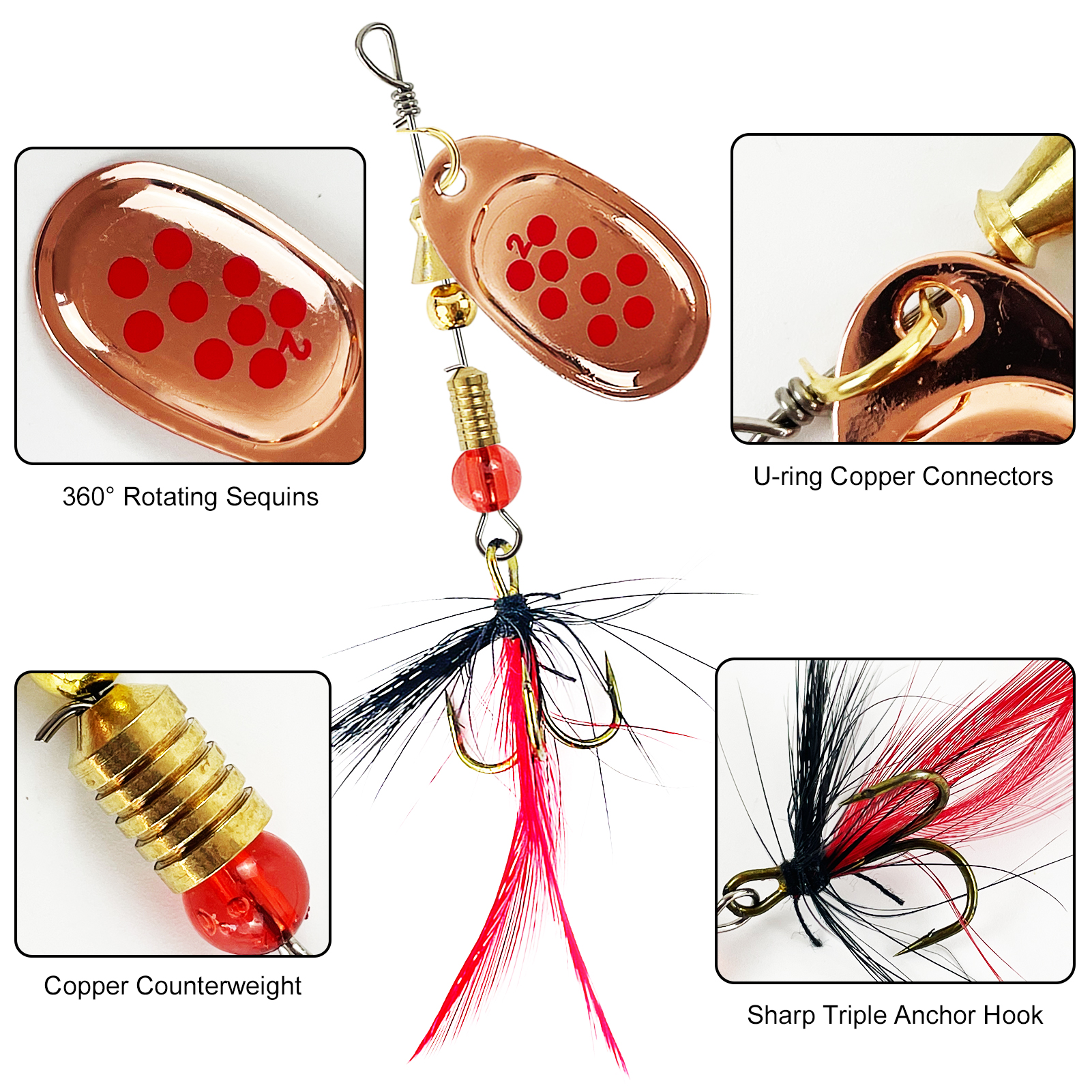 FREE FISHER Spinner Baits Kit with Box,10pcs Roation Composite Sequins,3.2-6.8g Mixed Fishing Spinnerbaits for Perch/Trout/Bass